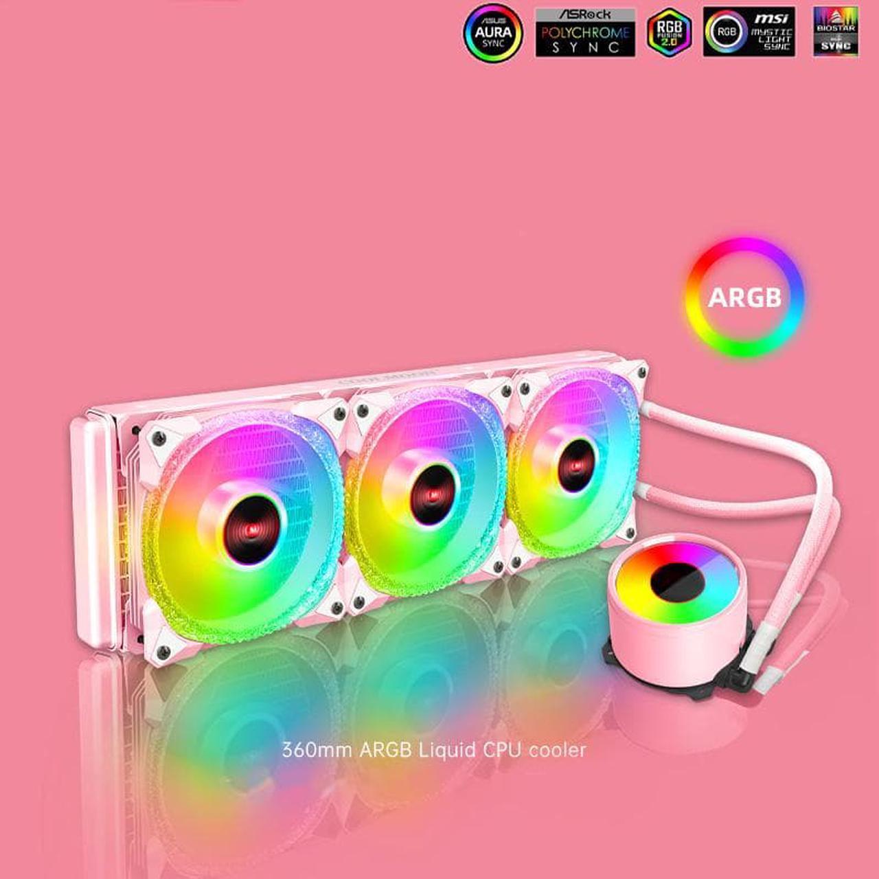 ICEMOON 360 Water -Cooled CPU Radiator, Intelligent Temperature Control ARGB God Light Synchronous, Silent Fan, Support Intel 115x/1200/1366/17xx/20xx, AM4/AM3+/AM2+/FM2+/FM1 - Pink