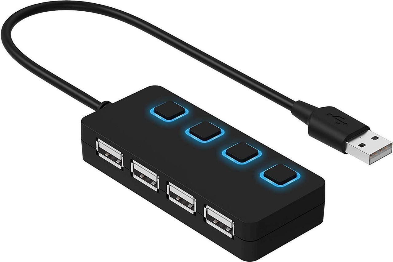 4 Port USB 2.0 Data Hub with Individual LED lit Power Switches [Charging NOT Supported] for Mac & PC (HB-UMLS)