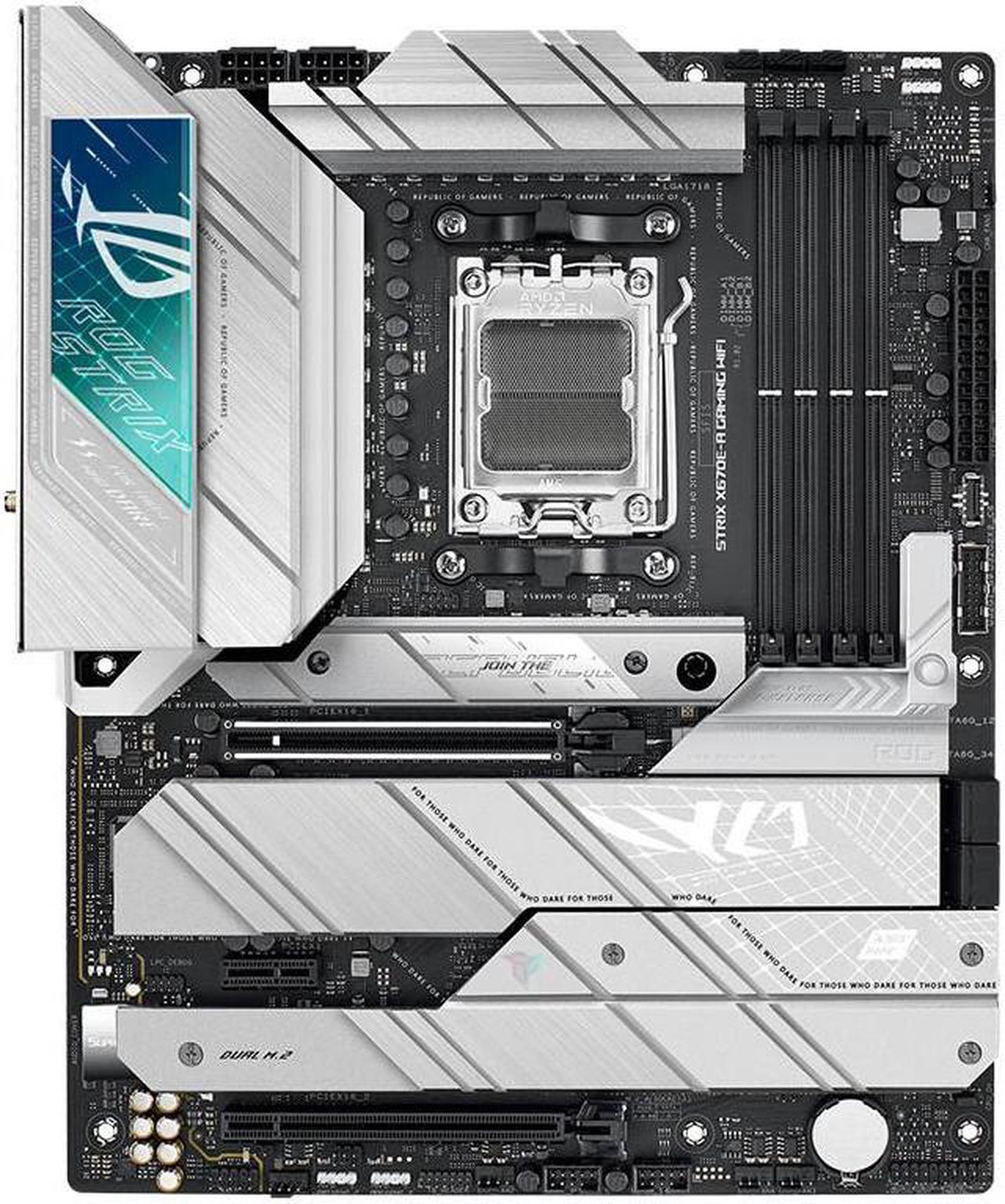 ASUS ROG STRIX X670E-A GAMING WIFI 6E Snow ,SocketAM5 Ryzen 7000 gaming motherboard 16 + 2 power stages, PCIe 5.0, DDR5 support, 4 M.2 slots with heatsinks, USB 3.2 Gen 2x2, WiFi 6E, Aura Sync