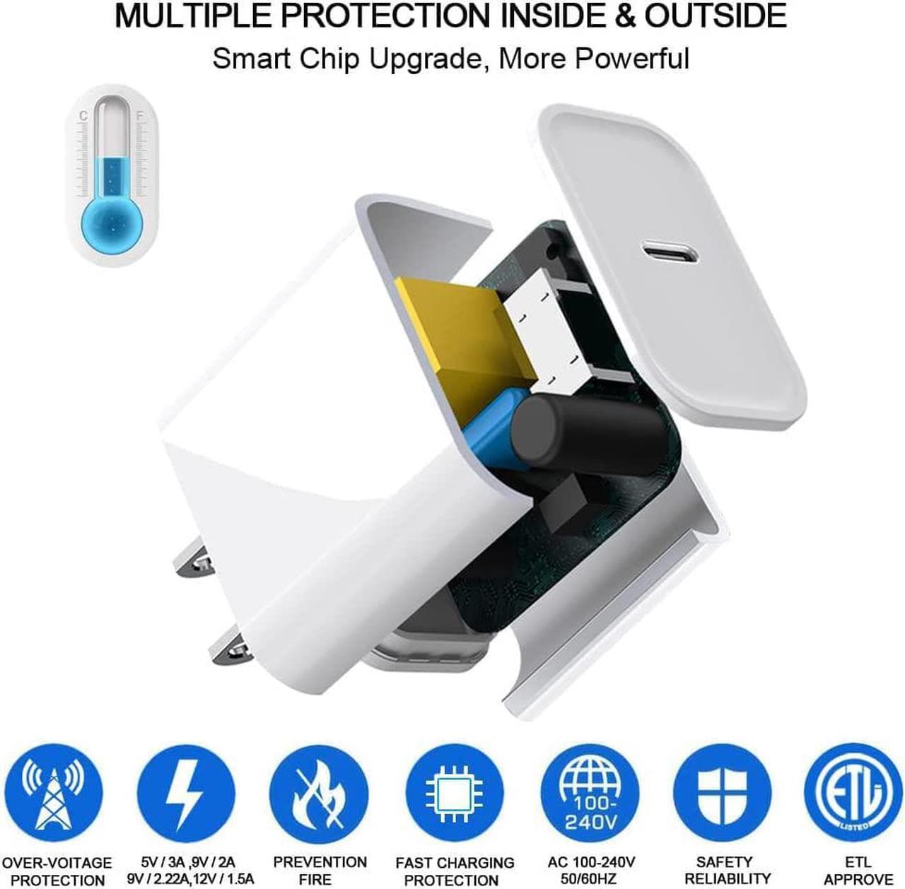 Alt view image 3 of 6 - iPhone Fast Charger, 20W USB C Power Delivery Wall Charger Plug with 6ft Type C to Lightning Cable Quick Charging Data Sync Cord for iPhone14 13 12 11 Pro Max Mini Xs Xr X 8 iPad