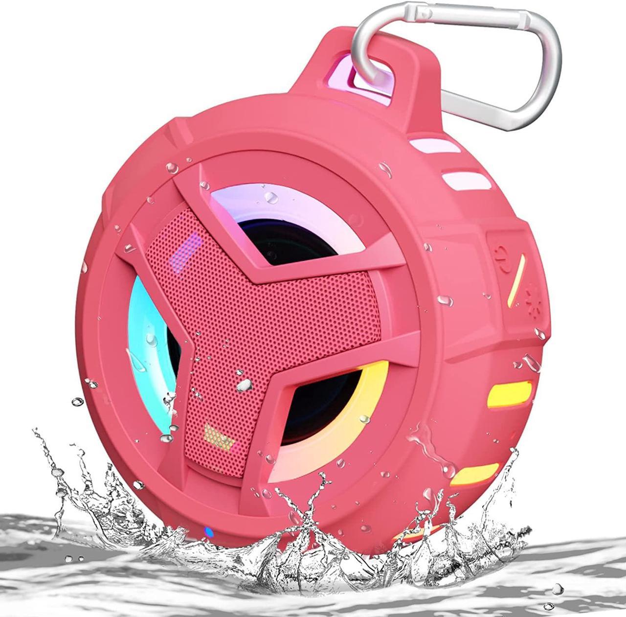 CORN EBODA Bluetooth Shower Speaker, Waterproof Portable Wireless Speakers with Light, IP67 Floating, 2000mAh, Small Portable Speaker for Kayak, Beach, Pool Accessories, Gifts for Girls-Rose Red