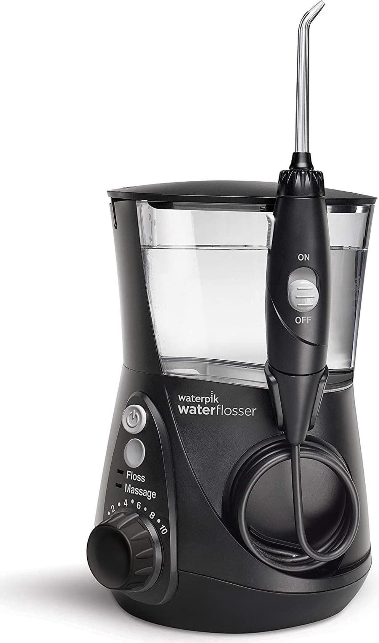 Waterpik Aquarius Water Flosser Professional For Teeth, Gums, Braces, Dental Care, Electric Power With 10 Settings, 7 Tips For Multiple Users And Needs, ADA Accepted, Black WP-662