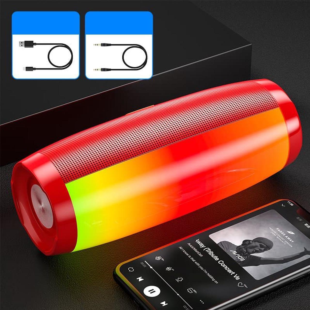 Newest Wireless Speaker, Waterproof Speaker With Colorful LED Light, Portable Domestic Outdoor 3D Stereo Bass Luminous Speaker for Card -insertion U-disk ,Hand-held or Car Speaker-Red