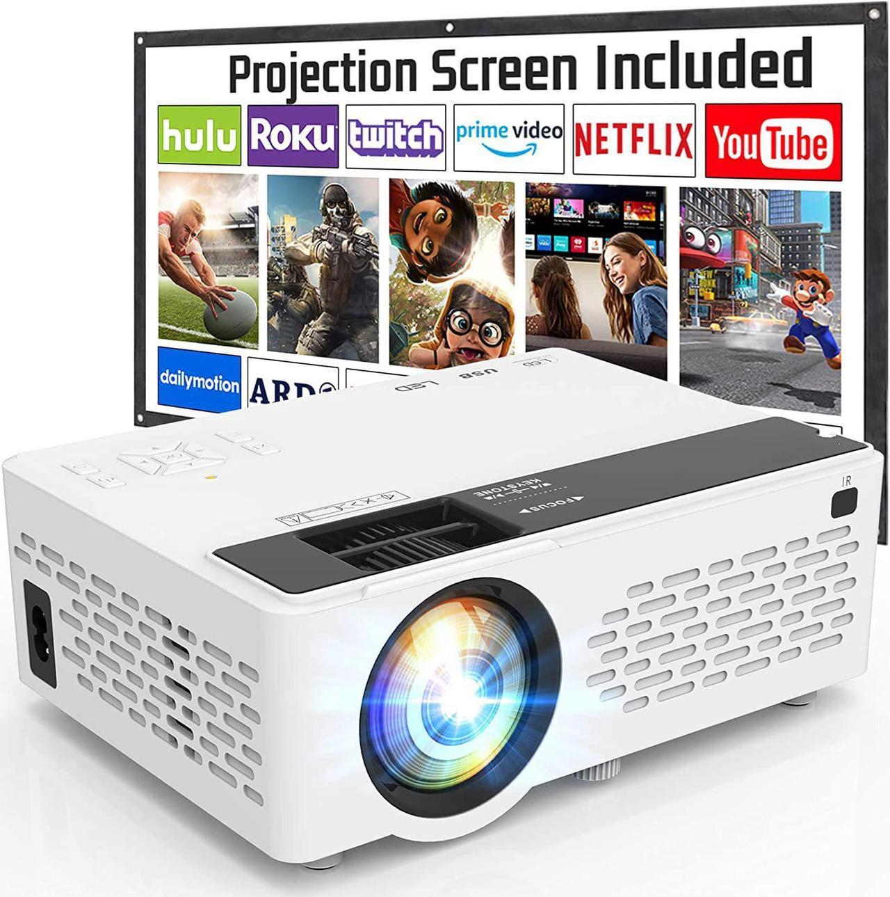 Projector 7500 Lumens with 100" Projector Screen, 1080P Full HD Supported Portable Projector, Mini Movie Projector Compatible with TV Stick Smartphone HDMI USB AV, for Home Cinema & Outdoor Movies