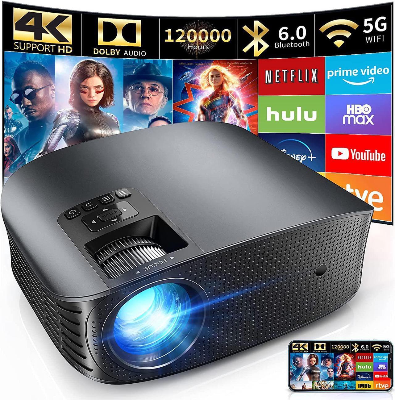 Projector 4K with WiFi and Bluetooth Supported, FHD 1080P Mini Projector for Outdoor Moives, 5G Video Projector for Home Theater Dolby Audio Zoom Portable Projector TV Stick PPT (YG600 Plus)