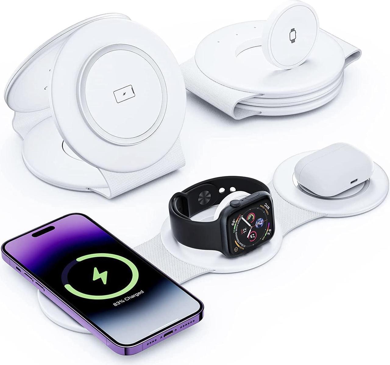 Wireless Charger, 3 in 1 Charging Station compitable for MagSafe Charger, Foldable Travel Wireless Charger Station for Multiple Devices Apple Watch/iWatch/Airpods/iPhone 14 13 12 Pro Max