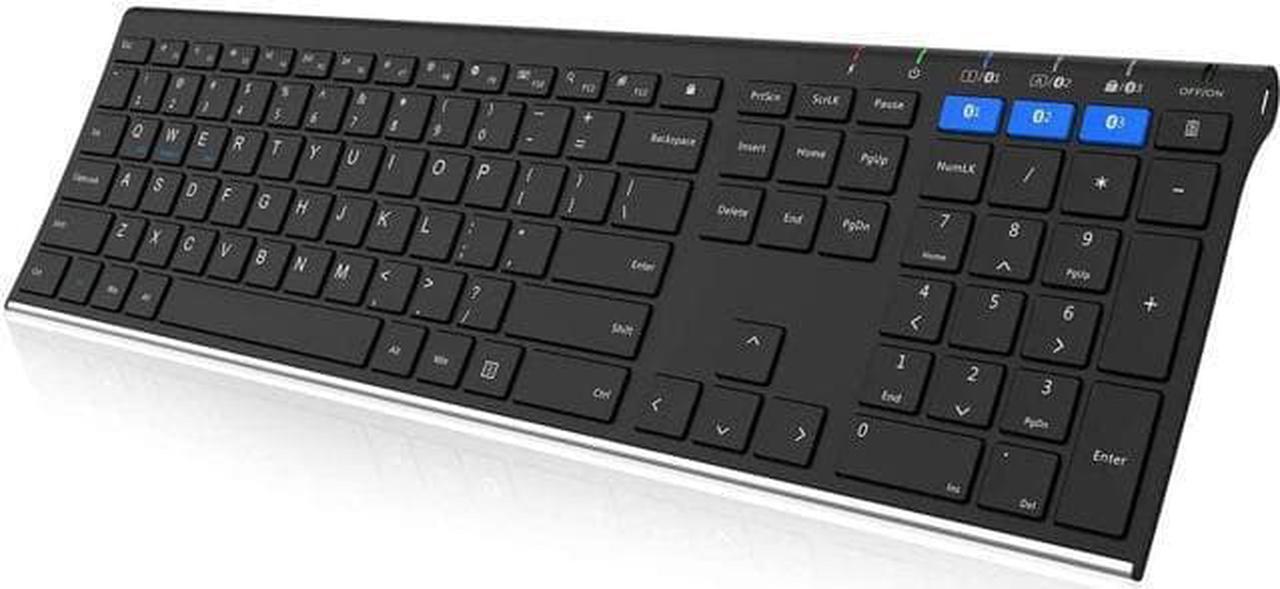 Universal Bluetooth Keyboard Multi-Device Stainless Steel Full Size Wireless Keyboard for Windows, iOS, Android, Computer Desktop Laptop Surface Tablet Smartphone Built in Rechargeable Battery