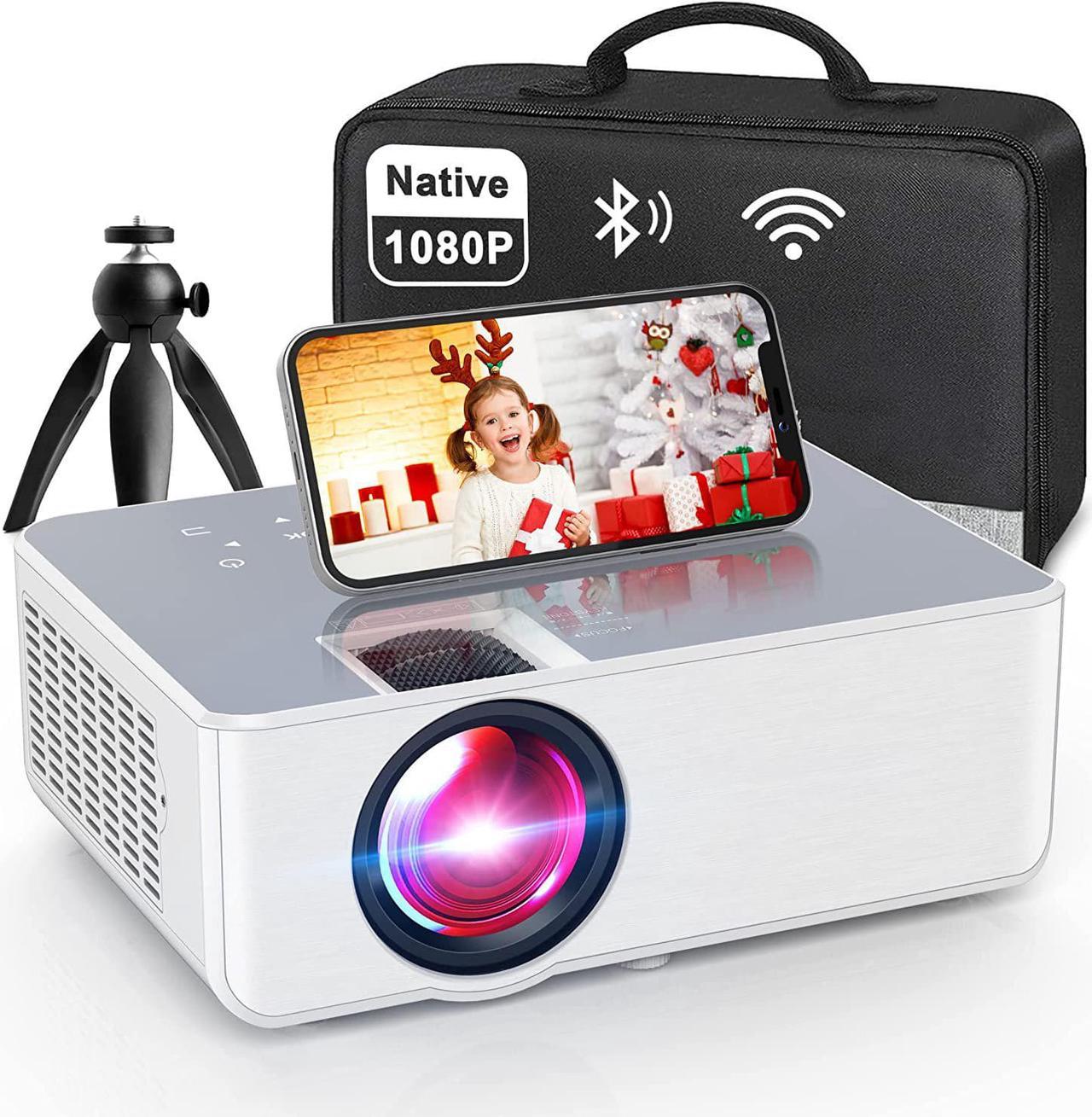 1080P HD Projector, WiFi Projector Bluetooth Projector, 230" Portable Movie Projector with Tripod, Home Theater Video Projector Compatible with HDMI, VGA, USB, Laptop, iOS & Android Smartphone