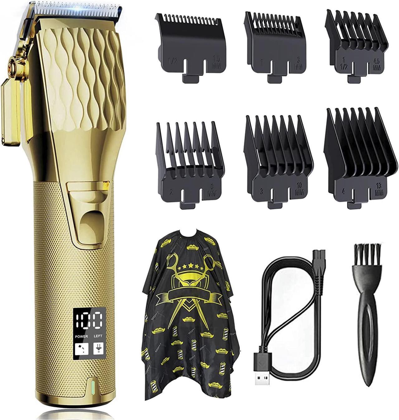 Professional Hair Clippers for Men - Cordless Barber Clippers for Hair Cutting, Rechargeable Hair Beard Trimmer with LED Display & Quality Travel Storage Case (Gold)