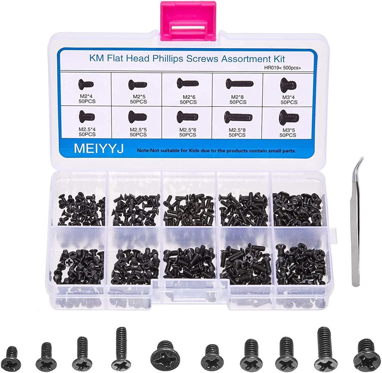 500pcs M2 M2.5 M3 Laptop Notebook Computer Replacement Screws Kit, PC Flat Head Phillips Screw Assortments, Countersunk SSD Electronic Repair Accessories for Sony DELL Samsung IBM HP Toshiba