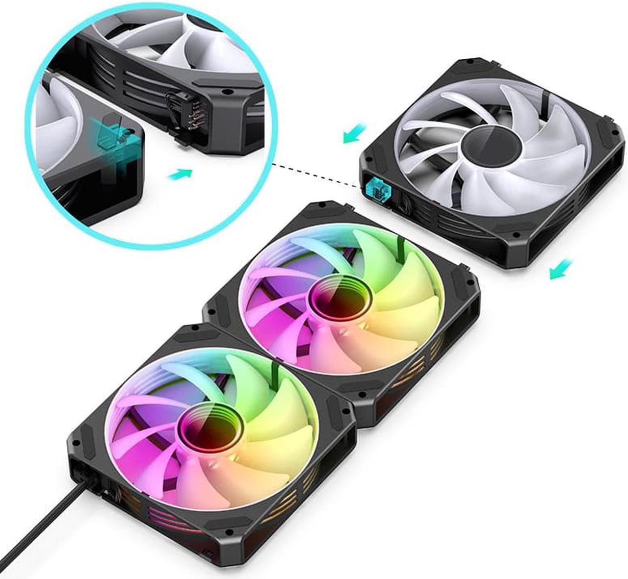 JONSBO ZG-120 ARGB 3 in 1 CPU Fan 5V 3 Pin PC Case Fan, Motherboard AURA SYNC,Magic Interface, Wire-free Splicing, Shock Reduction and Low Noise, Hydraulic Bearing, 120*120*25mm, Black