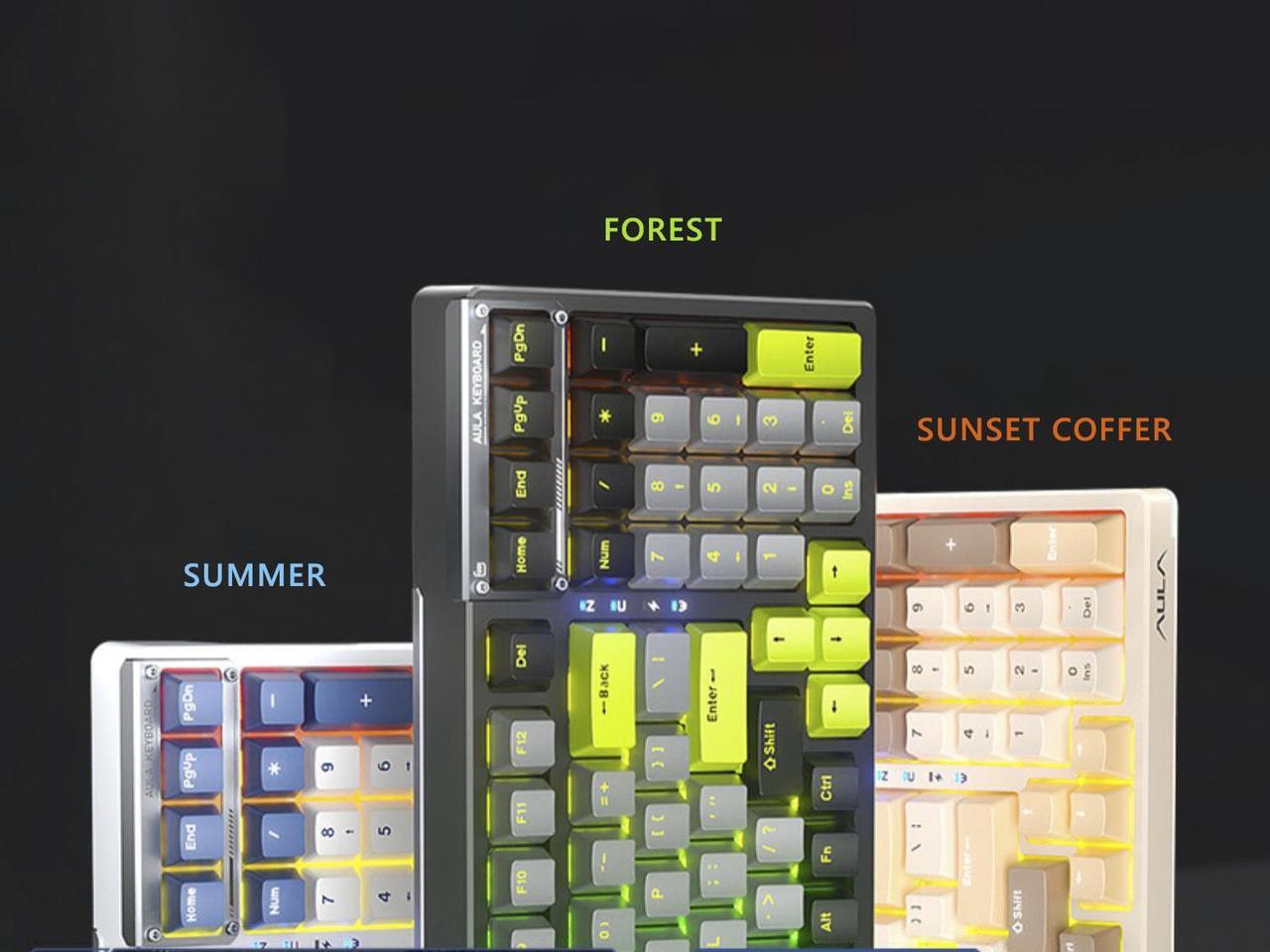 Alt view image 3 of 5 - AULA F98 Wireless Mechanical Keyboard Bluetooth Three-mode Wired Transparent Customized Game hot-swap RGB Backlit 2*2000mAh Battery Ash Wood Switch Forest