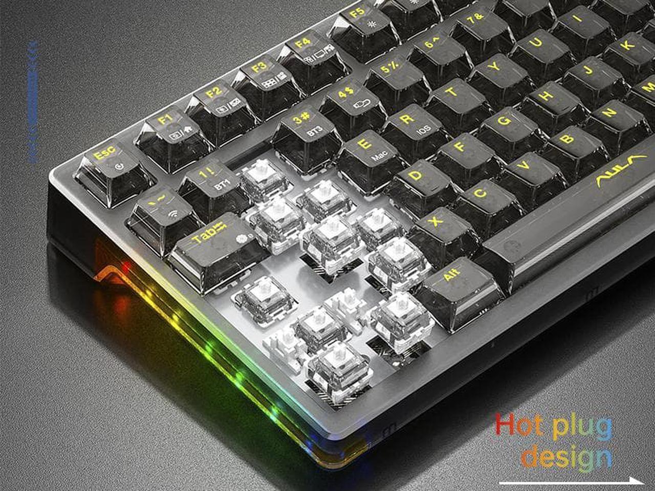 Alt view image 4 of 5 - AULA F98 Wireless Mechanical Keyboard Bluetooth Three-mode Wired Transparent Customized Game hot-swap RGB Backlit 2*2000mAh Battery Ash Wood Switch Forest