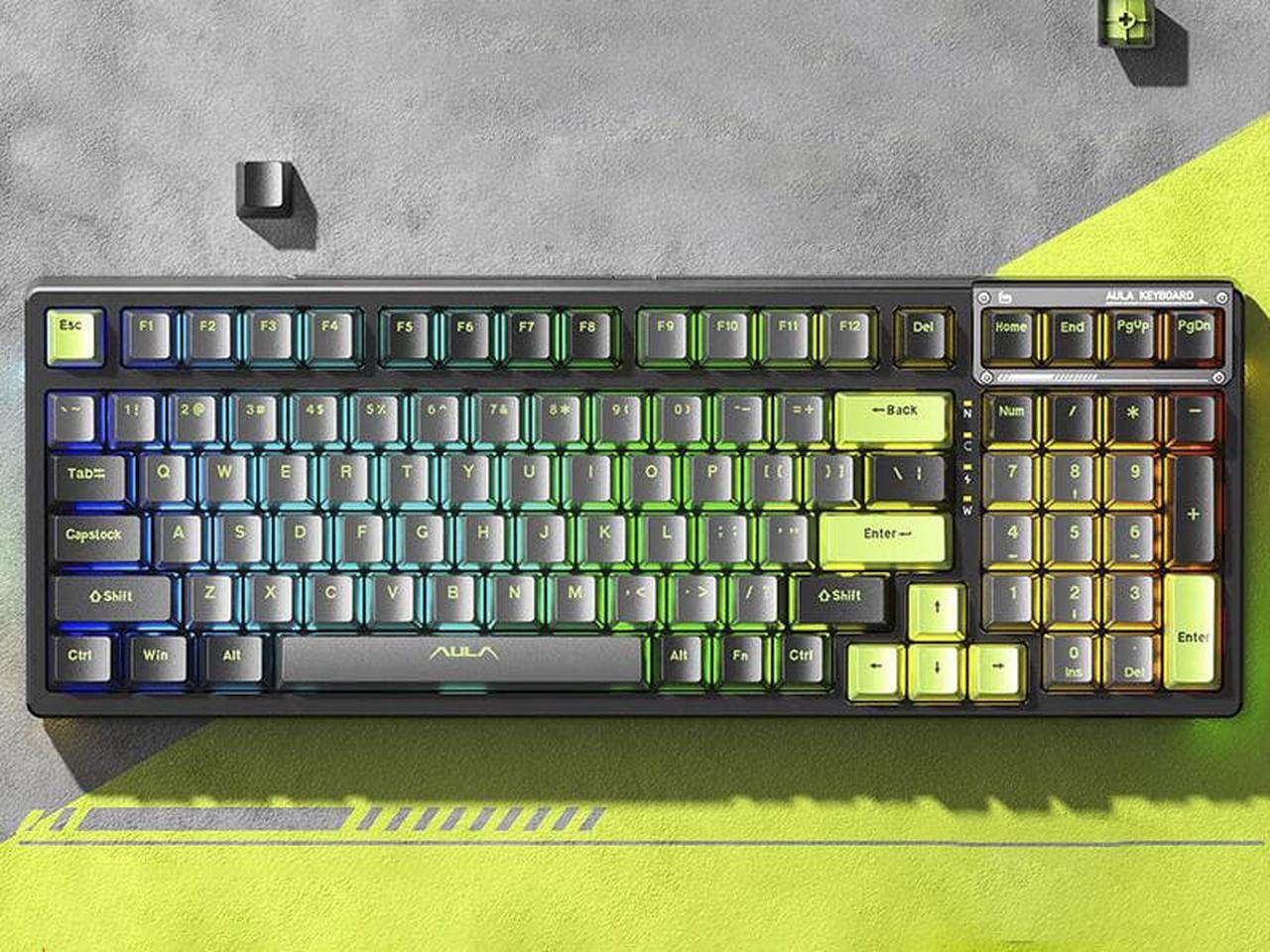 Alt view image 2 of 5 - AULA F98 Wireless Mechanical Keyboard Bluetooth Three-mode Wired Transparent Customized Game hot-swap RGB Backlit 2*2000mAh Battery Ash Wood Switch Forest