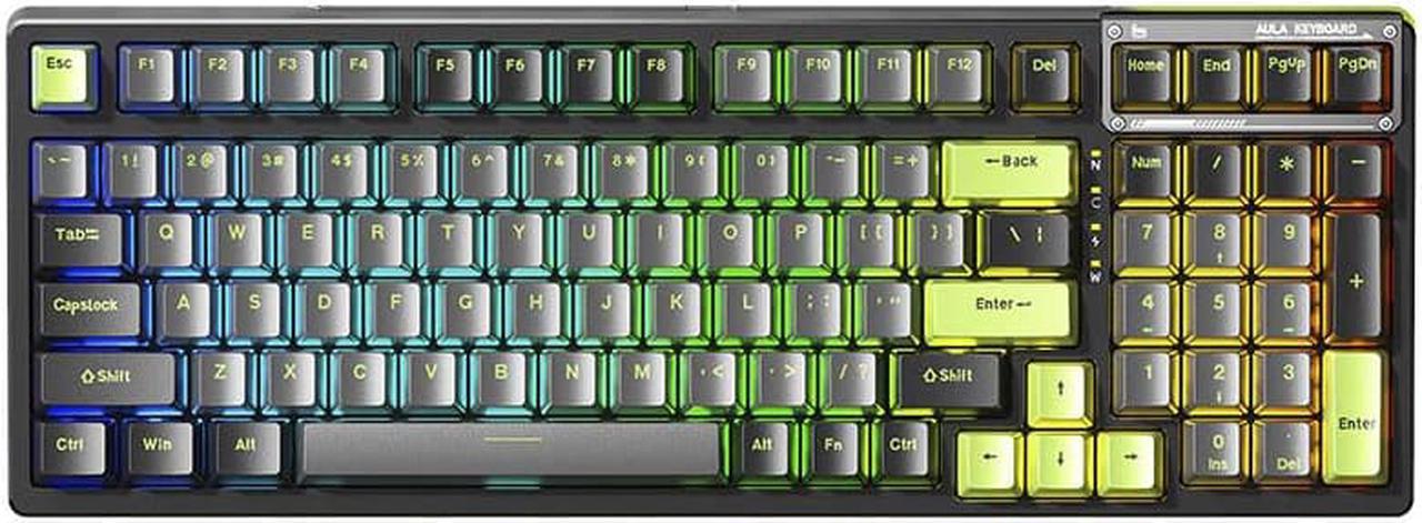 AULA F98 Wireless Mechanical Keyboard Bluetooth Three-mode Wired Transparent Customized Game hot-swap RGB Backlit 2*2000mAh Battery Ice Switch Forest