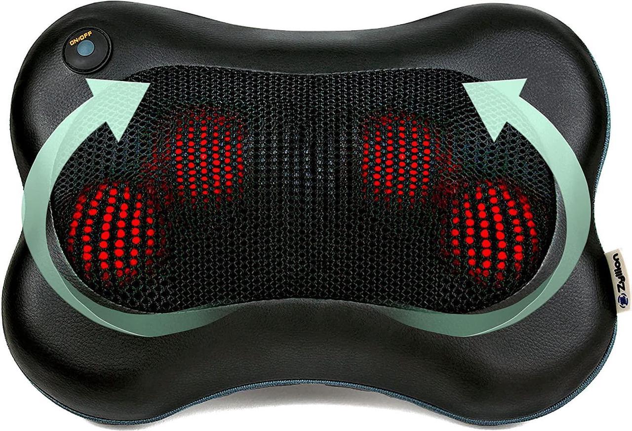 Shiatsu Back and Neck Massager - 3D Kneading Deep Tissue Massage Pillow with Heat for Muscle Pain Relief, Chairs and Cars (Wired Connection; NOT Cordless) - Black (ZMA-13-BK)