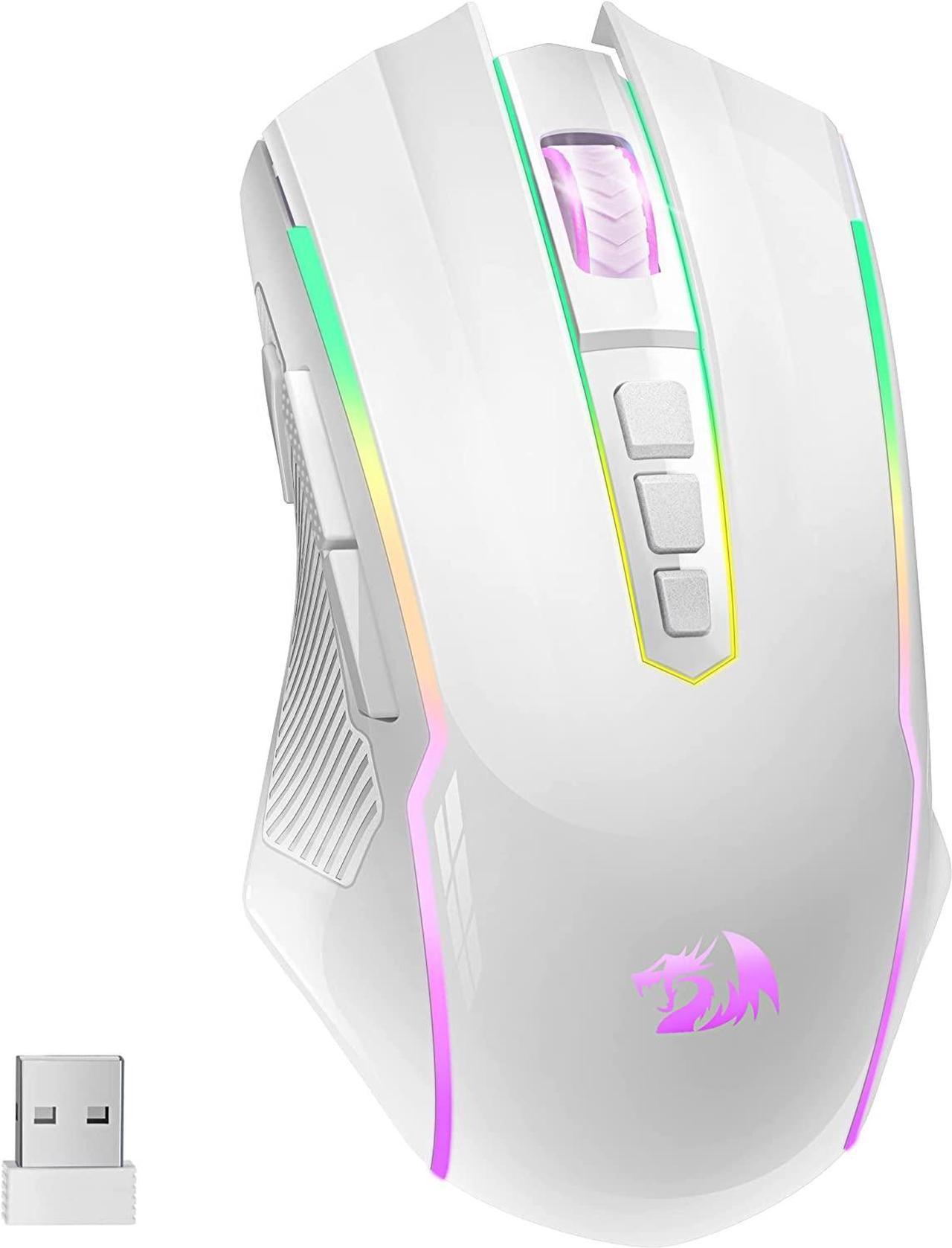 Redragon Wireless Gaming Mouse with RGB Backlit, 8000 DPI, Mouse Gaming with Fire Button, Macro Editing Programmable Mouse Gamer,70Hrs for Windows/Mac, Rechargeable, White, M910-WS