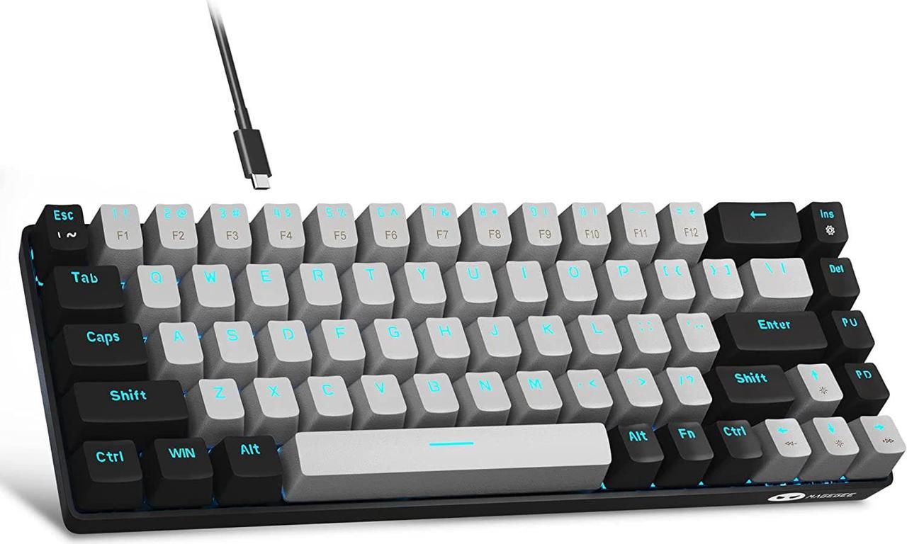 MageGee Portable 60% Mechanical Gaming Keyboard, MK-Box LED Backlit Compact 68 Keys Mini Wired Office Keyboard with Blue Switch for Windows Laptop PC Mac - Grey/Black