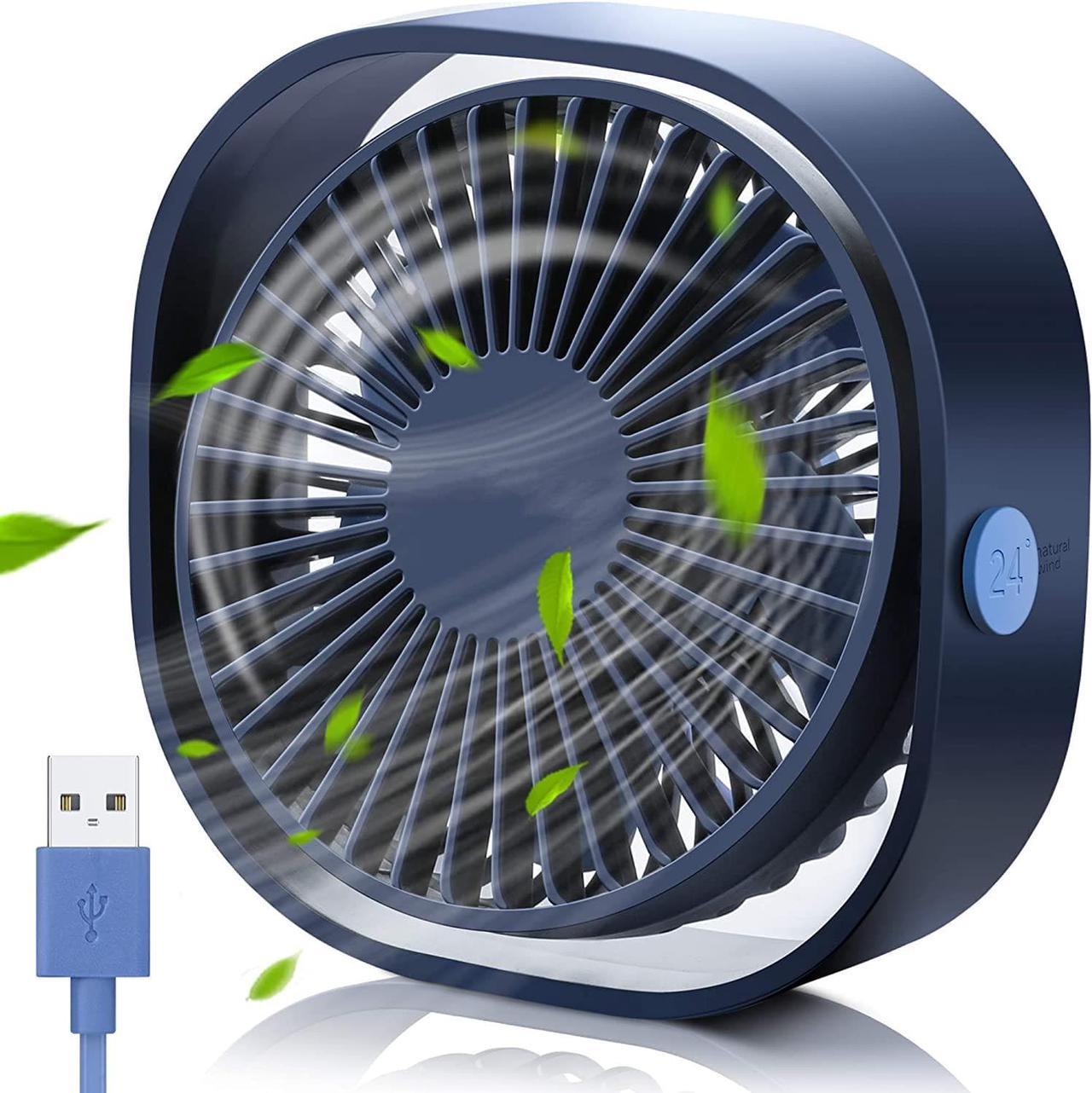 SmartDevil Small Personal USB Desk Fan,3 Speeds Portable Desktop Table Cooling Fan Powered by USB,Strong Wind,Quiet Operation,for Home Office Car Outdoor Travel (Navy Blue)