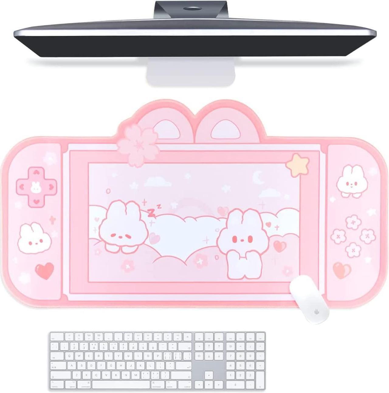 Corn Bunny Desk Pad | NS Switch Keyboard Gaming Mat Large Mat Mousepad | Pastel Pink Animal Kawaii Cute Anime Desk Blotter Protector (Pink Rabbit, Large)