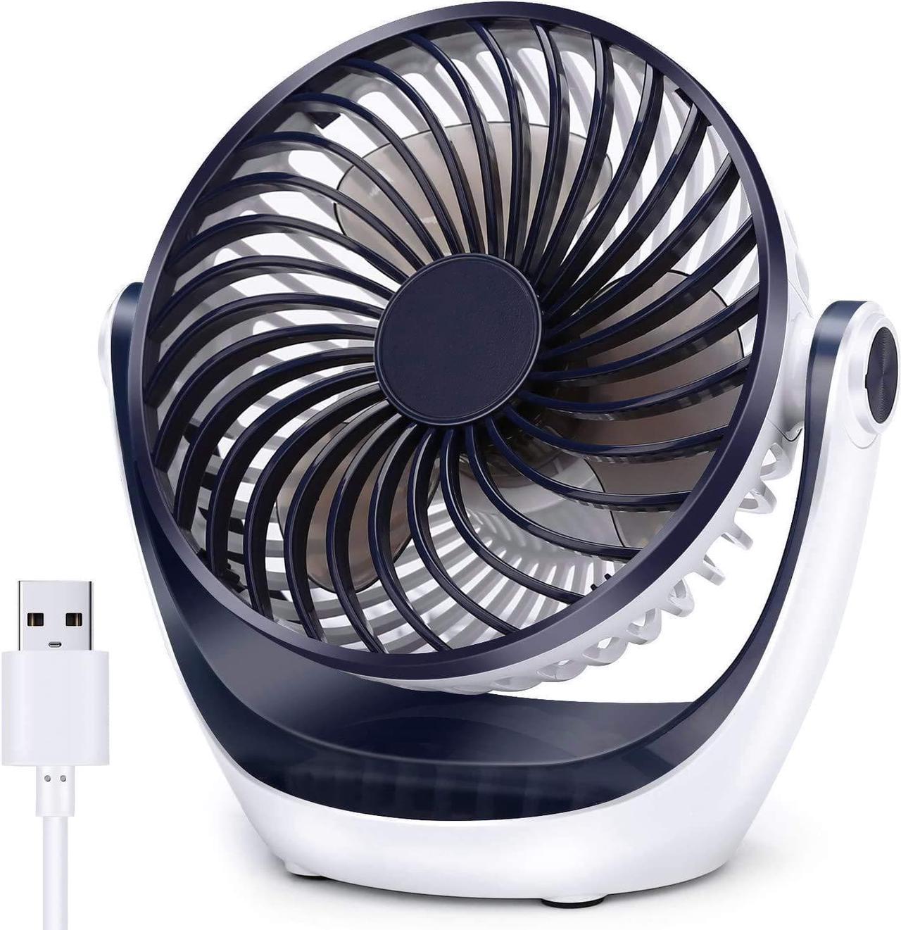 CORN Desk Fan Small Table Fan with Strong Airflow Quiet Operation Portable Fan Speed Adjustable Head 360°Rotatable Mini Personal Fan for Home Office Bedroom Table and Desktop 5.1 Inch