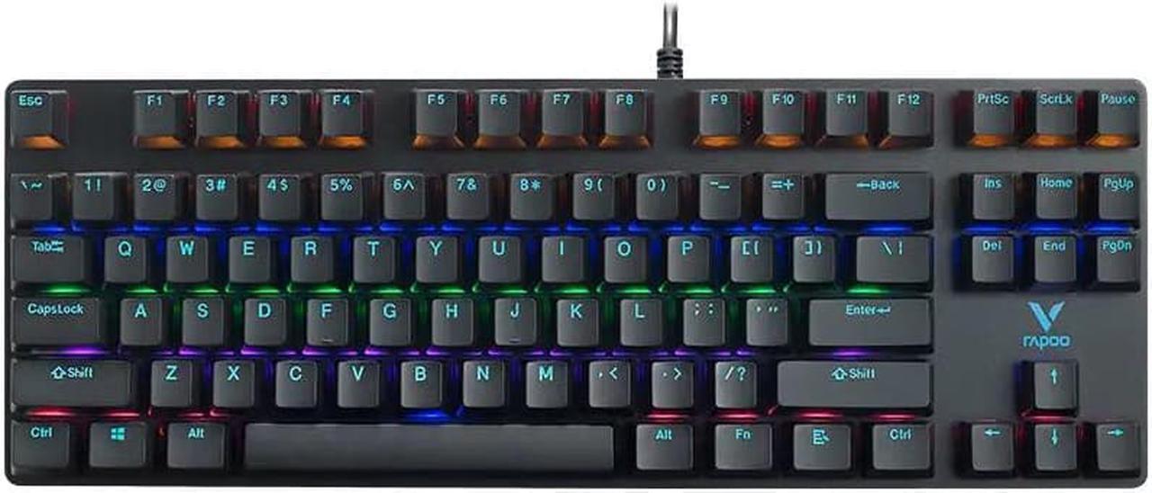 Rapoo V500 Pro Wired Mechanical Gaming Keyboard Blue Switches, PBT Keycaps,Dust and Water Resistance Rainbow LED Gaming Keyboard for Windows PC Gamers (87Keys, Black)