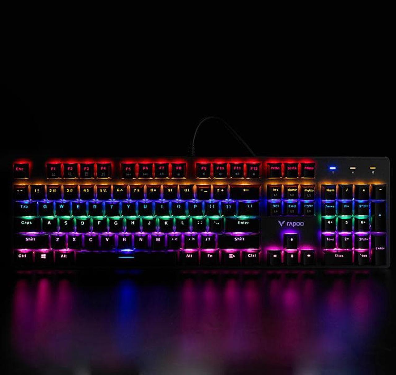 Rapoo V500 SE Wired Mechanical Gaming Keyboard Brown Switches, Dust and Water Resistance Rainbow LED Gaming Keyboard for Windows PC Gamers (104Keys, Black)