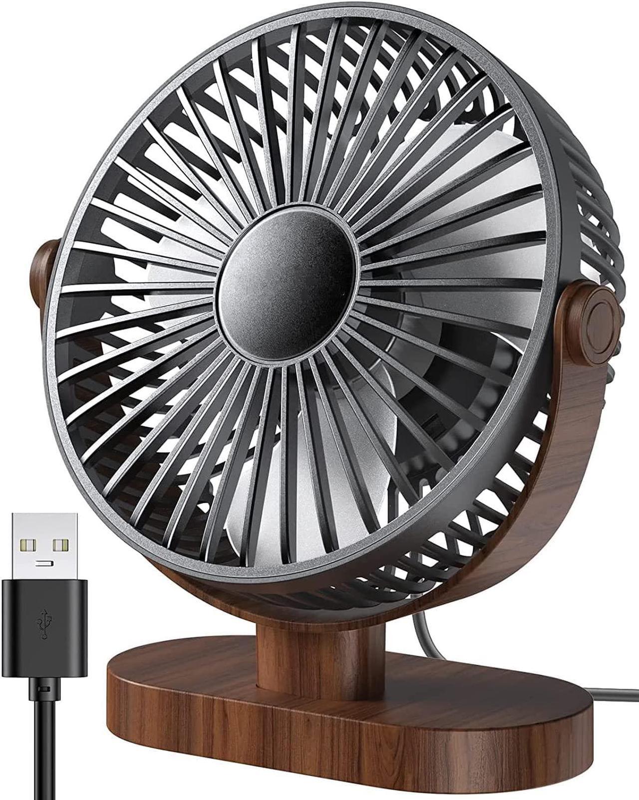 CORN 6.5 Inch USB Small Desk Fan, 3 Speeds Quiet Portable Desktop Table Fan, 360° Adjustment Personal Mini Fan for Home Office Car Outdoor Travel (Black wood grain)