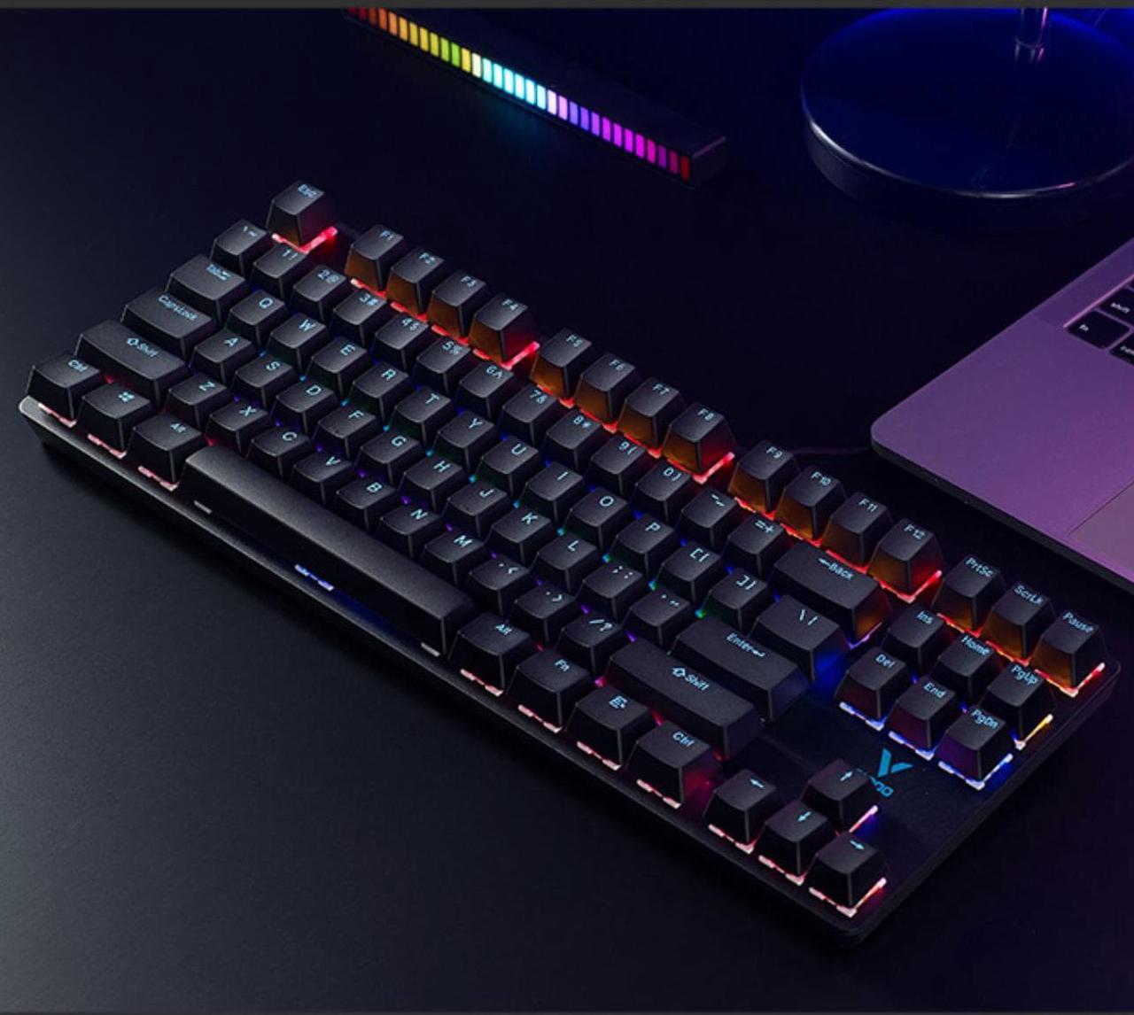 Rapoo V500 Pro Wireless Mechanical Gaming Keyboard Red Switches, PBT Keycaps,Dust and Water Resistance Rainbow LED Gaming Keyboard for Windows PC Gamers (87Keys, Black)