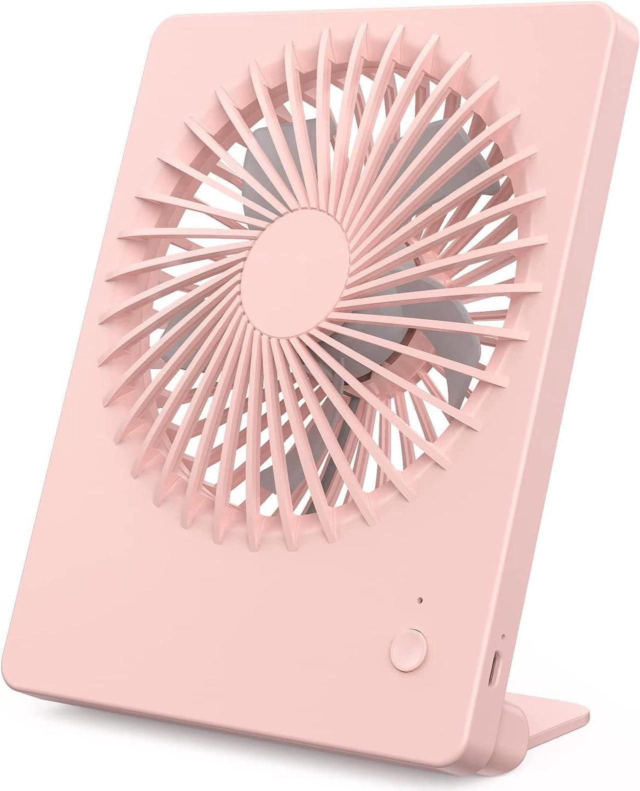 CORN Desk Fan Battery Operated Fan Rechargeable 180°Tilt Folding Personal Fan Ultra Quiet Small Portable Fan 3 Speed Adjustable Strong Wind USB Fan For Office Bedroom Home Desktop Camping (Pink)