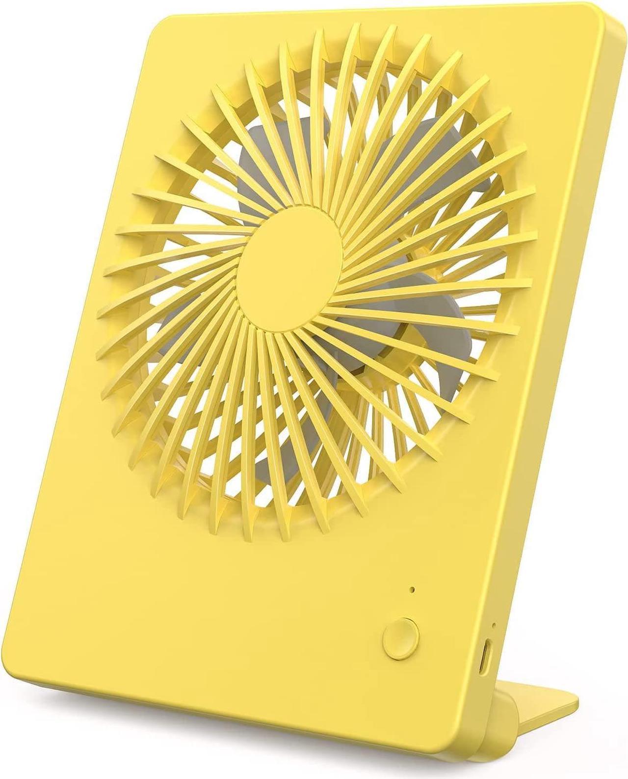 CORN Desk Fan Battery Operated Fan Rechargeable 180°Tilt Folding Personal Fan Ultra Quiet Small Portable Fan 3 Speed Adjustable Strong Wind USB Fan For Office Bedroom Home Desktop Camping Yellow