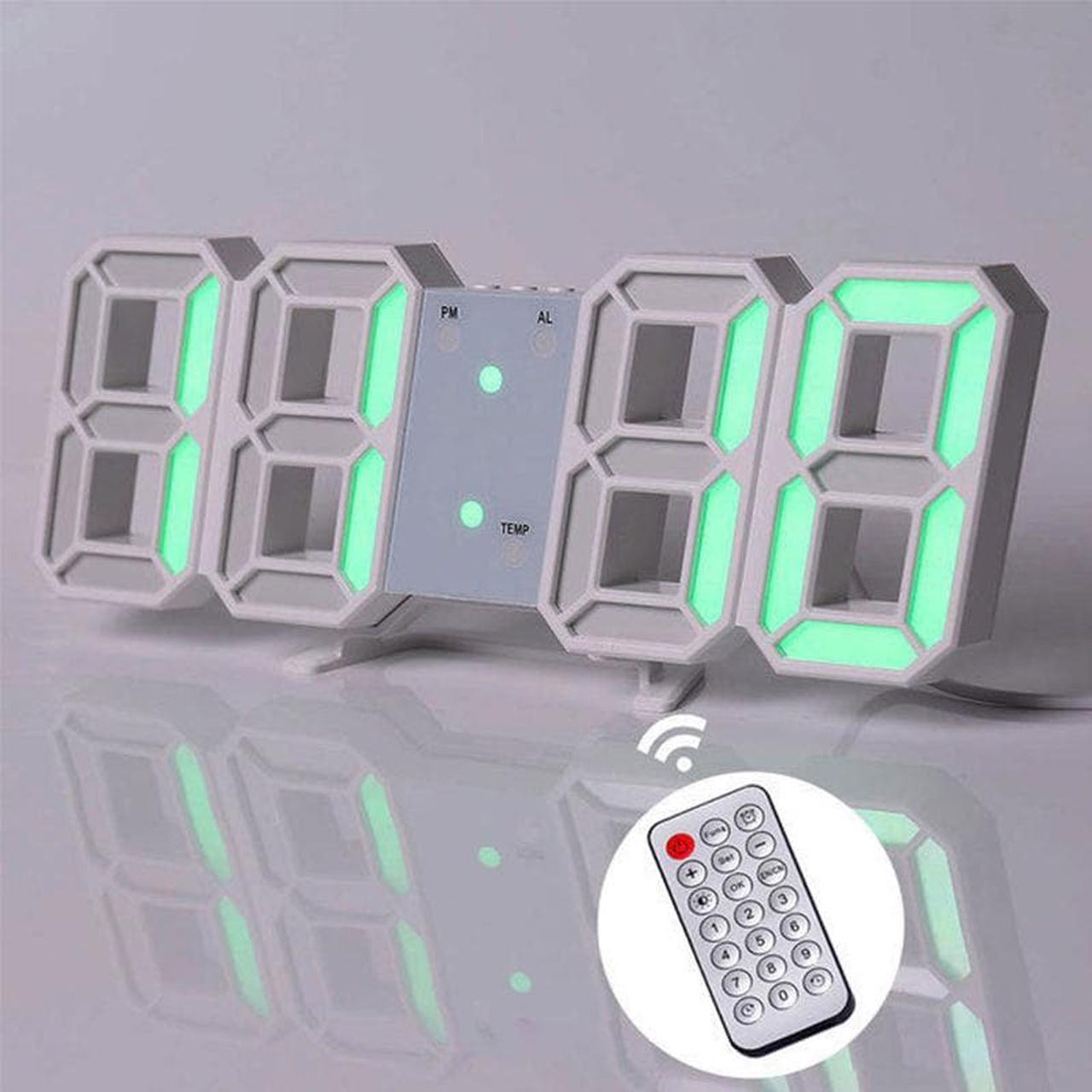 CORN 3D LED Wall Clock Brightness Adjustable Table Clock with Remote Control Time/Date Temperature Display Digital Alarm Clock for Home Office and Bedroom