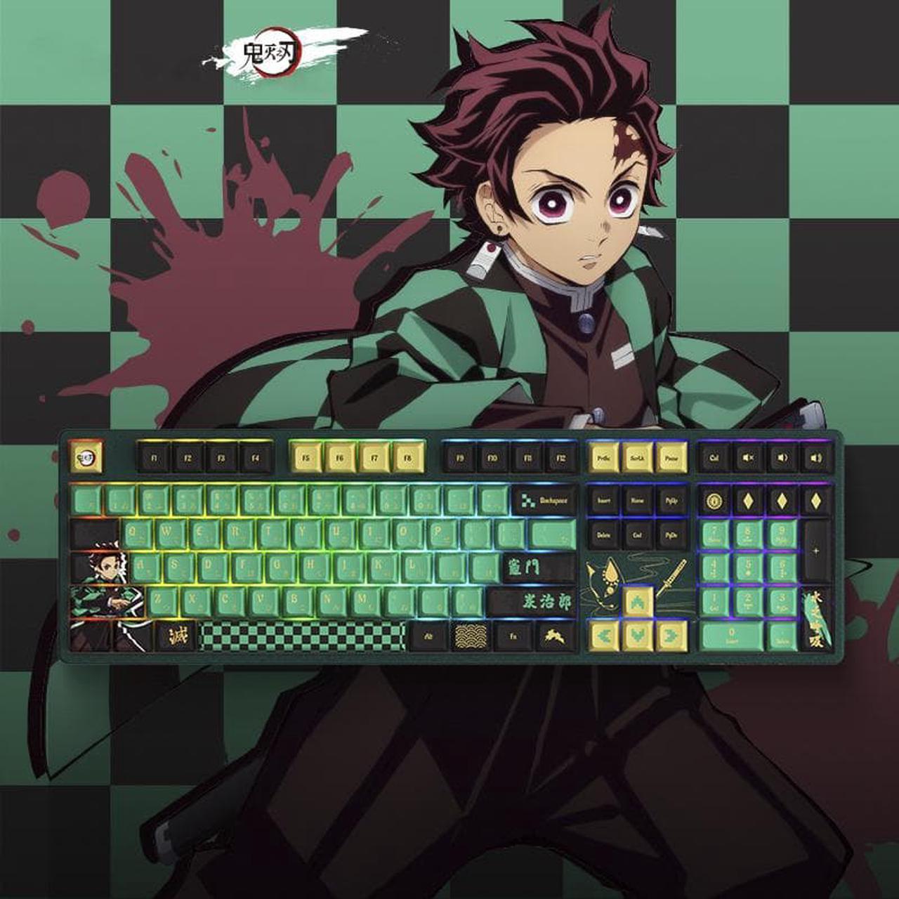 Demon Slayer Kamada Tanjiro Nezuko Co-branded 108 Keys Mechanical Keyboard Three-mode Bluthtooth 5.0 2.4GWireless Type-C Wired Gaming Keyboard, RGB Backlight Hot-swappable