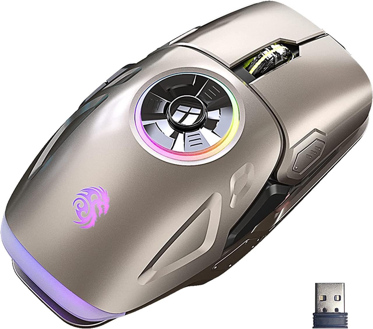 RGB LED Lighting, EDC Stress-Release, Bluetooth 2.4G Wireless UFO Gaming Mouse, 5 Buttons, 4 DPI Optical, Rechargeable, with USB Receiver, for Laptop, PC Computer, MacBook(Grey)