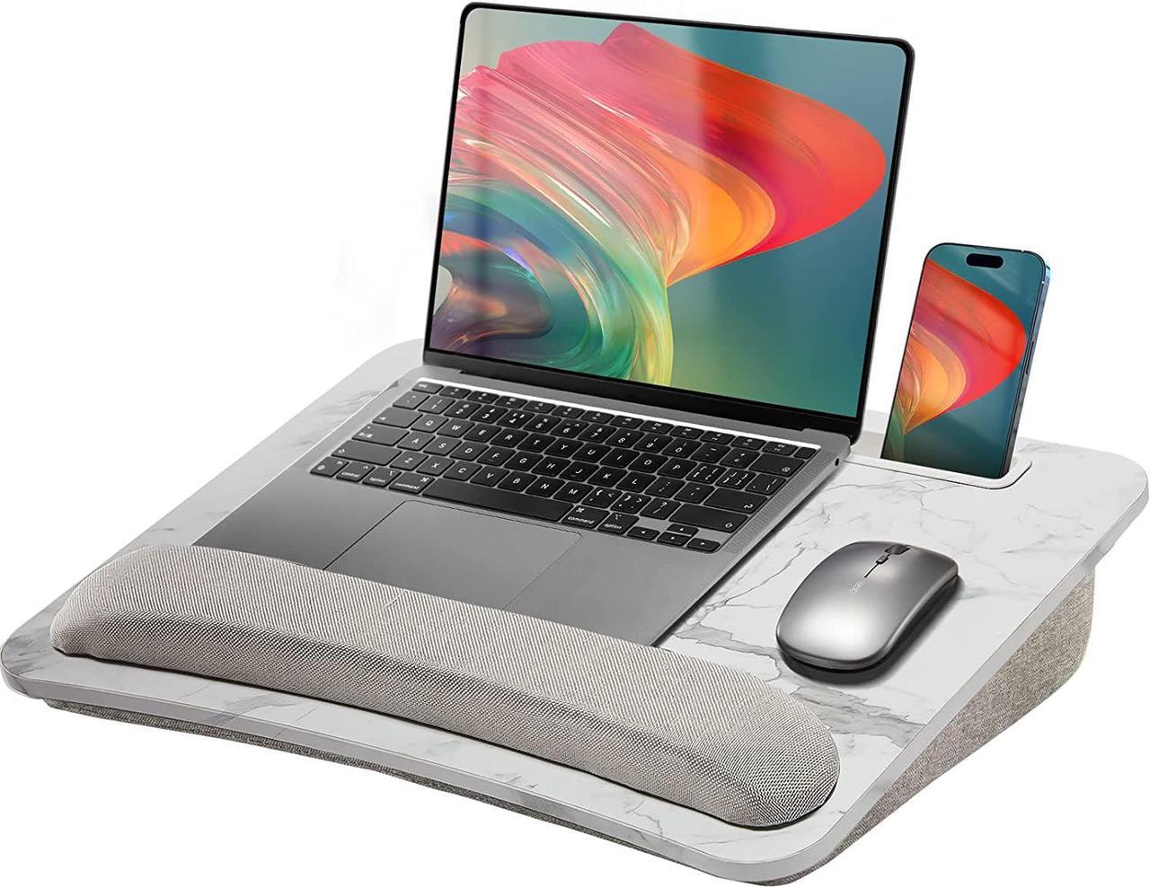 Lap Laptop Desk - Portable Lap Desk with Pillow Cushion, Fits up to 15.6 inch Laptop, with Anti-Slip Strip & Storage Function for Home Office Students Use as Computer Laptop Stand - Marble