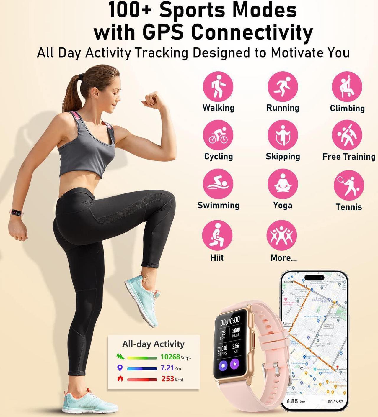 Alt view image 5 of 7 - Smart Watch Fitness Tracker with Heart Rate Blood Oxygen Blood Pressure Sleep Monitor 100 Sports Modes Step Calorie Counter Activity Health Trackers IP68 Waterproof for Android Phones iPhone Women Men