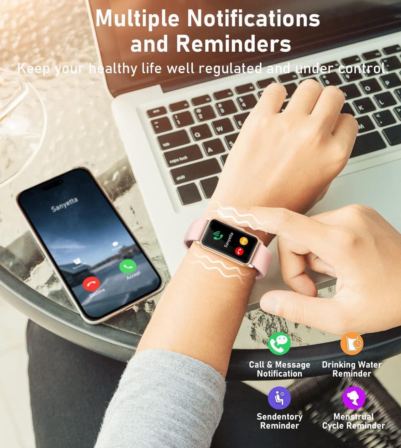 Alt view image 6 of 7 - Smart Watch Fitness Tracker with Heart Rate Blood Oxygen Blood Pressure Sleep Monitor 100 Sports Modes Step Calorie Counter Activity Health Trackers IP68 Waterproof for Android Phones iPhone Women Men