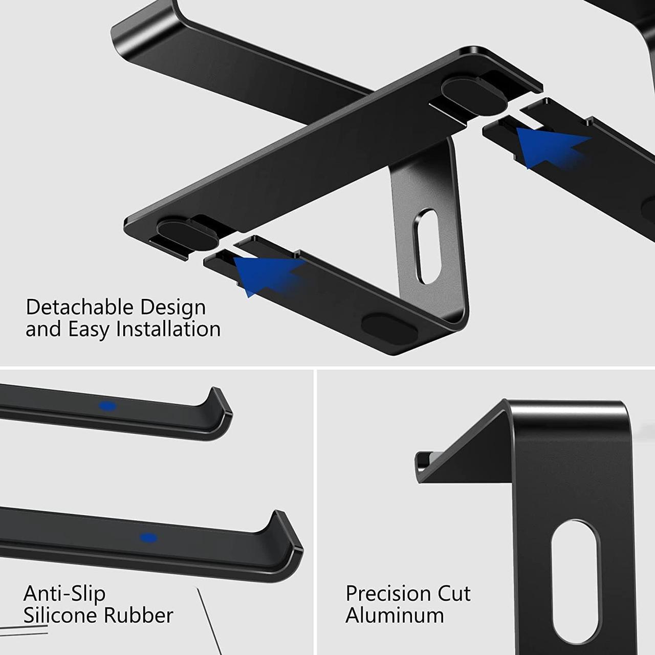 LS03 Aluminum Laptop Stand, Ergonomic Detachable Computer Stand, Riser Holder Notebook Stand Compatible with Air, Pro, Dell, HP, Lenovo More 10-15.6" Laptops, Black