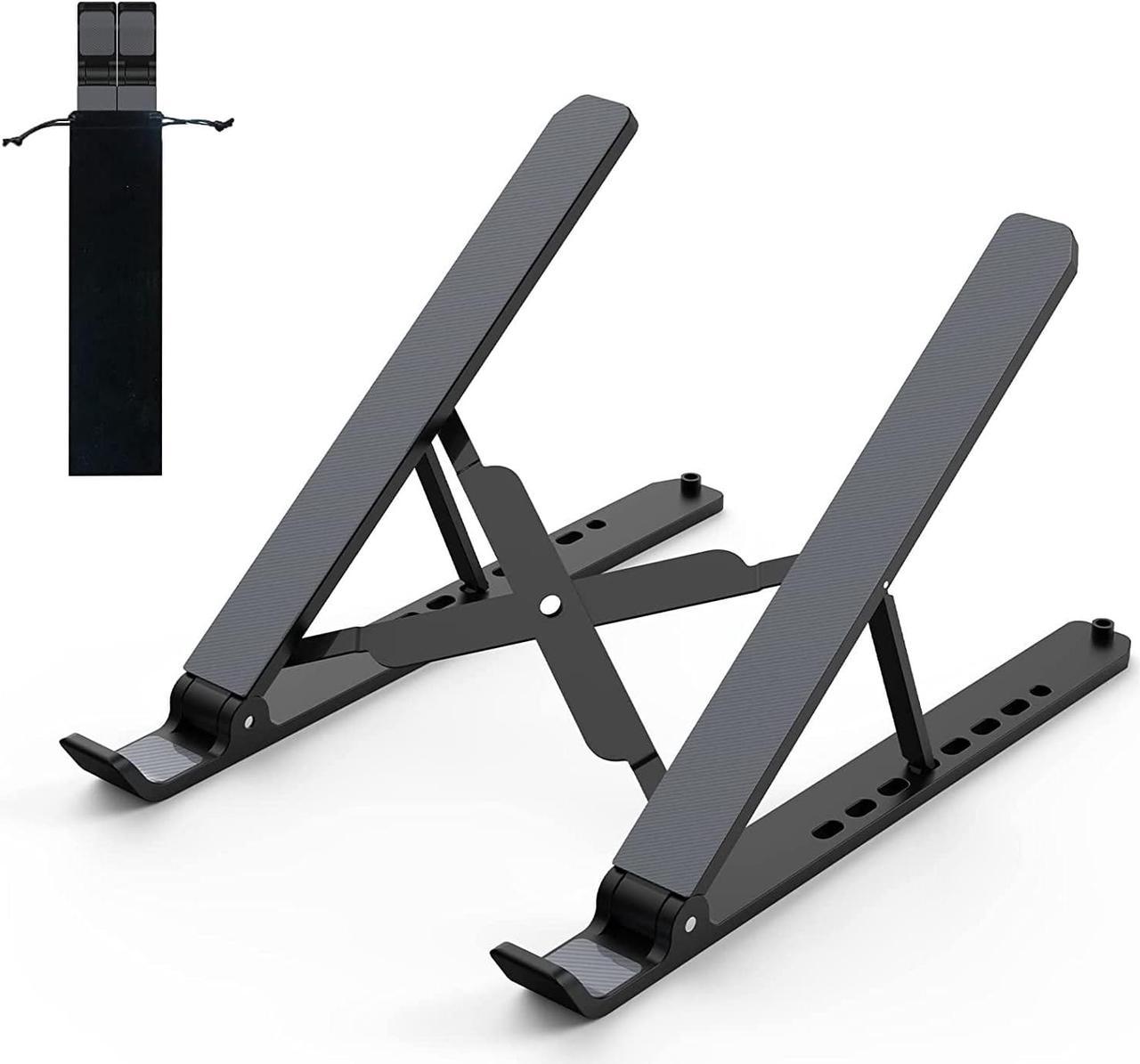 Laptop Stand for Desk, Adjustable Laptop Riser ABS+Silicone Foldable Portable Laptop Holder, Ventilated Cooling Notebook Stand for 10-15.6 Laptops,Tablet-Black