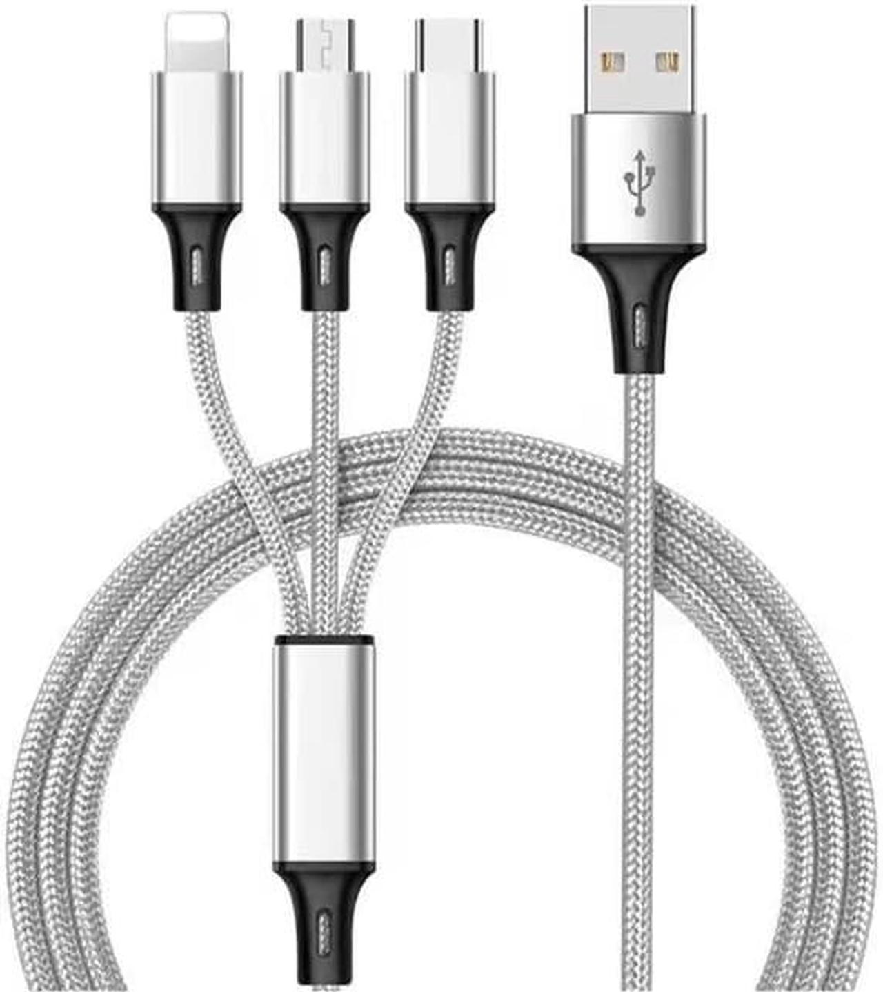 3 in 1 USB Long Charger Cable, Fast Braided Charging Cord, Universal Multiple Ports Long Charging Cable with USB C/Micro USB/Lightning Connector Gray 6.6 ft.