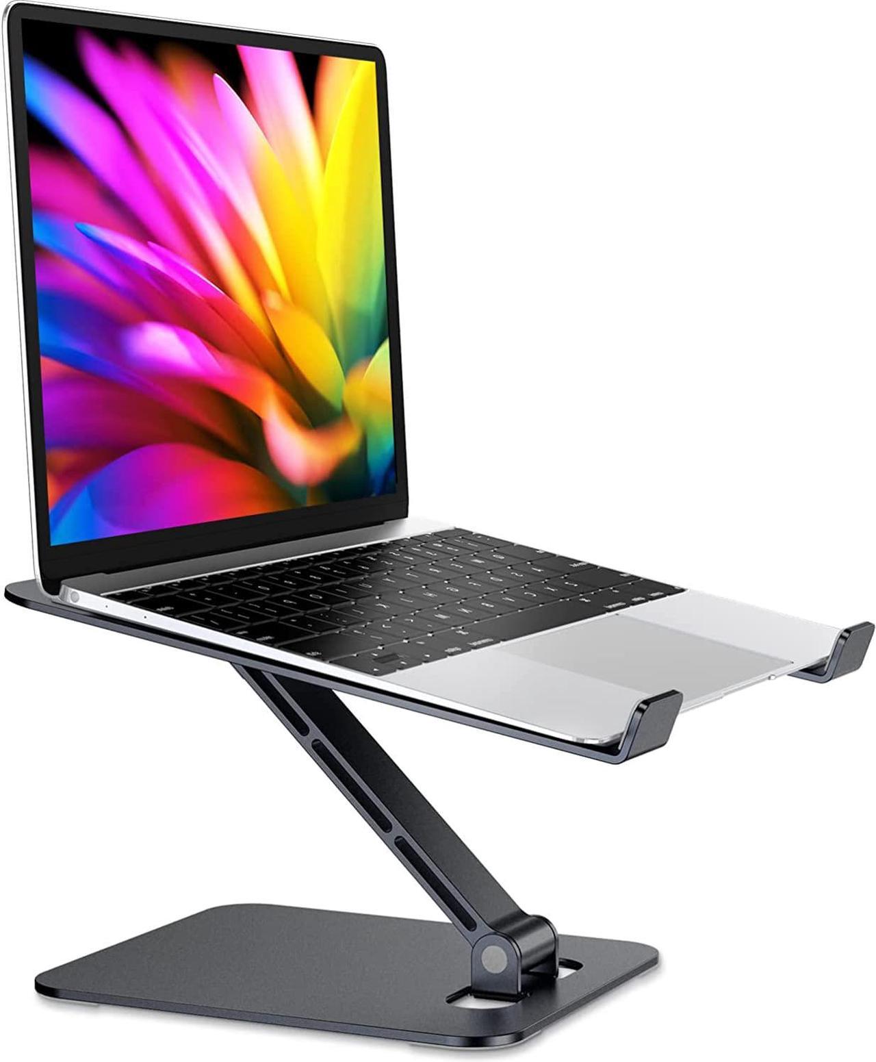 Foldable Laptop Stand, Height Adjustable Ergonomic Computer Stand for Desk, Ventilated Aluminum Portable Laptop Riser Holder Mount Compatible with MacBook Pro Air, All Notebooks 10-16" (Black)