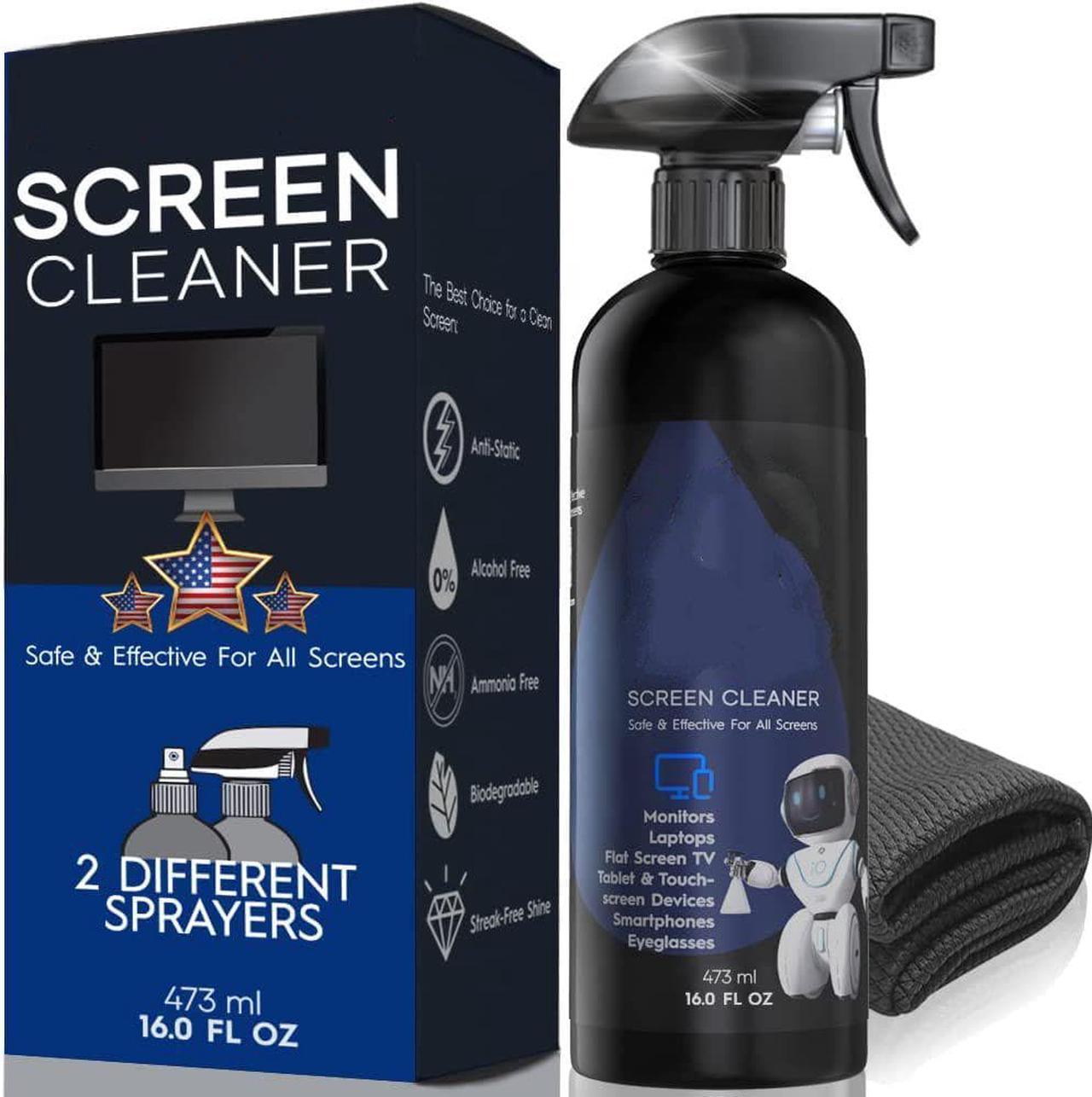 Screen Cleaner Spray (16oz)  Best Large Kit for LCD LED Matte TVs, Smartphones, iPads, Laptops, Touchscreens, Computer Monitors, Other Electronic Devices  Microfiber Cloth and 2 Sprayers Included