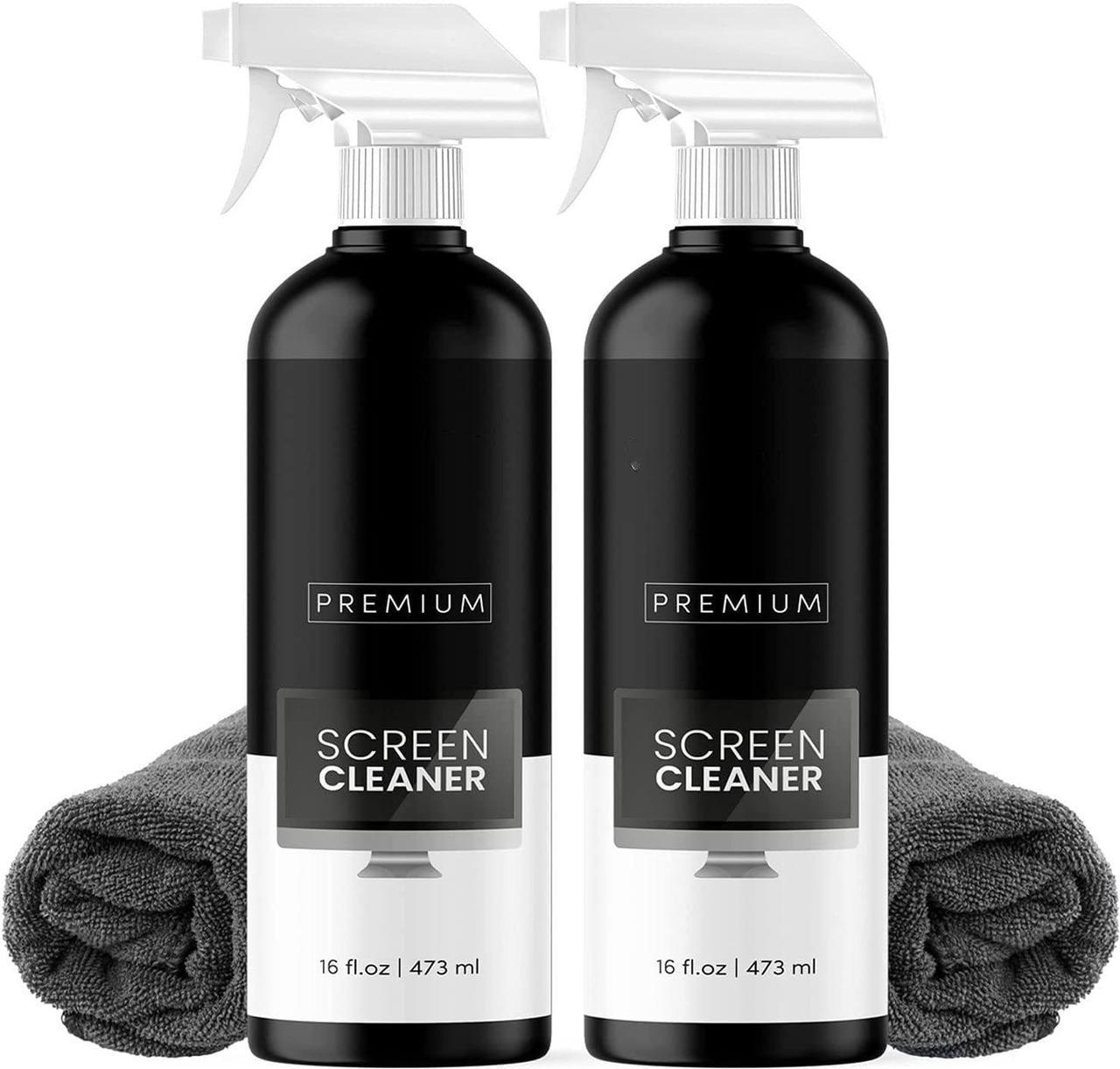 Screen Cleaner Spray (16oz x 2 Pack) - Large Screen Cleaner Bottle - TV Screen Cleaner, Computer Screen Cleaner, for Laptop, Phone, Ipad - Electronic Cleaner - Microfiber Cloth Included