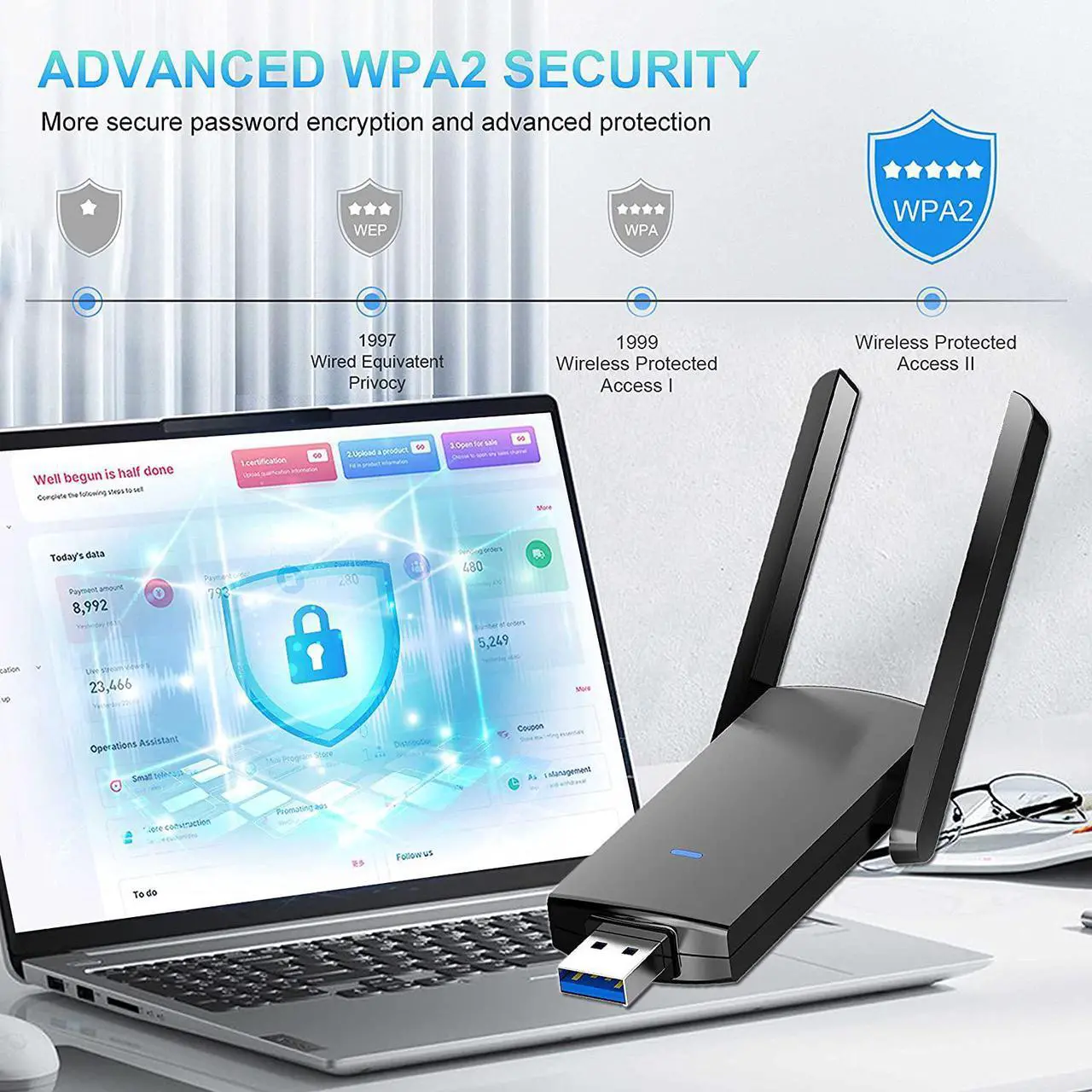 Alt view image 7 of 7 - USB WiFi Adapter for Desktop PC - 1300Mbps USB 3.0 WiFi Dongle with Antenna, 2.4GHz & 5GHz Dual Band WiFi Adapter, Compatible with Windows 11/10/8.1/8/7, Mac OS 10.9-10.15