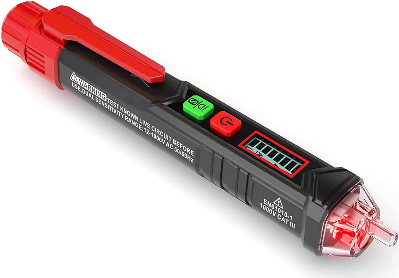 CORN Voltage Tester/Non-Contact Voltage Tester with Dual Range AC 12V-1000V/48V-1000V, Live/Null Wire Tester, Electrical Tester with LCD Display, Buzzer Alarm, Wire Breakpoint Finder-Red