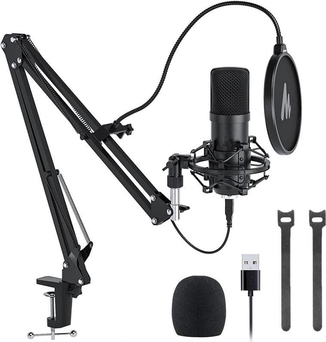 USB Microphone, 192KHZ/24Bit Plug & Play PC Computer Podcast Condenser Cardioid Metal Mic Kit with Professional Sound Chipset for Recording, Gaming, Singing, YouTube (AU-A04)