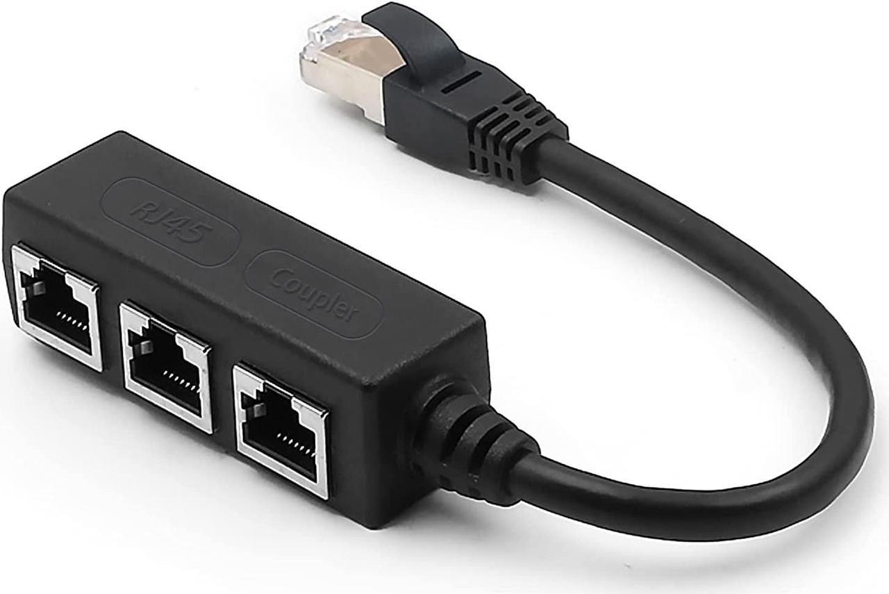 RJ45 Ethernet Splitter, RJ45 1 Male to 3 x Female LAN Ethernet Splitter Adapter Cable Suitable Super Cat5, Cat5e, Cat6, Cat 7 LAN Ethernet Socket Connector Adapter-Black