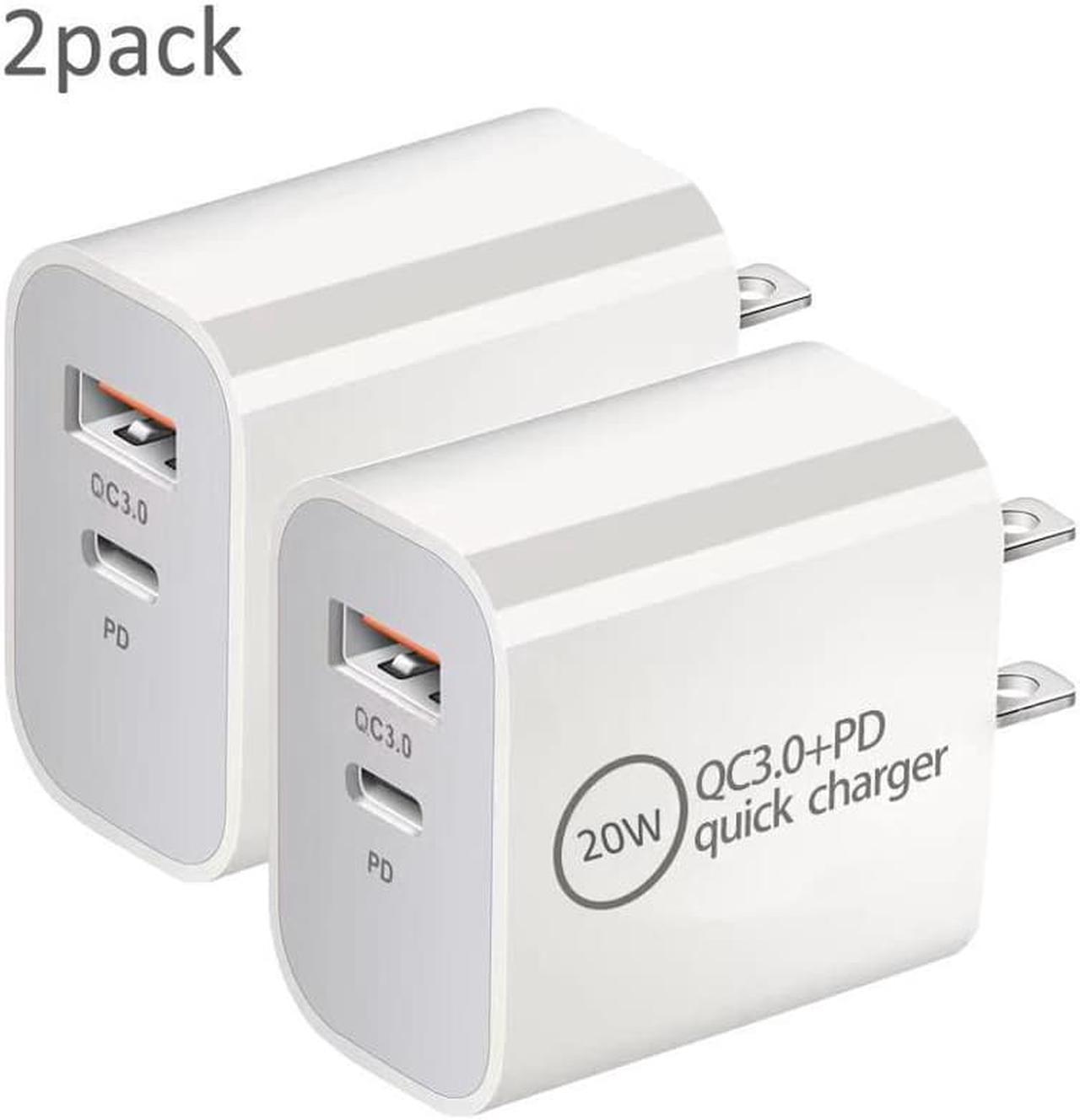 2pack QC3.0 Wall Charger Travel Charger Adapter Dual USB Port QC+PD 20W Fast Charging Power Plug for iPhone Samsung Galaxy LG Moto Google Pixel Kindle PS HTC Vivo Oneplus