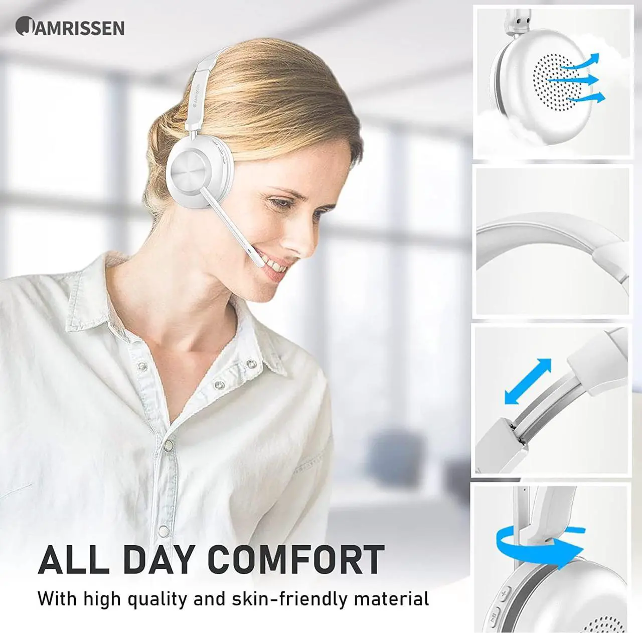 Alt view image 7 of 7 - Wireless Headset, Bluetooth Headset with Microphone & Charging Dock, Wireless Headphones with Mic Mute & USB Dongle, 45 Hours Handsfree for Zoom/Skype/PC/Laptop/Smartphone/Meeting/Call Center