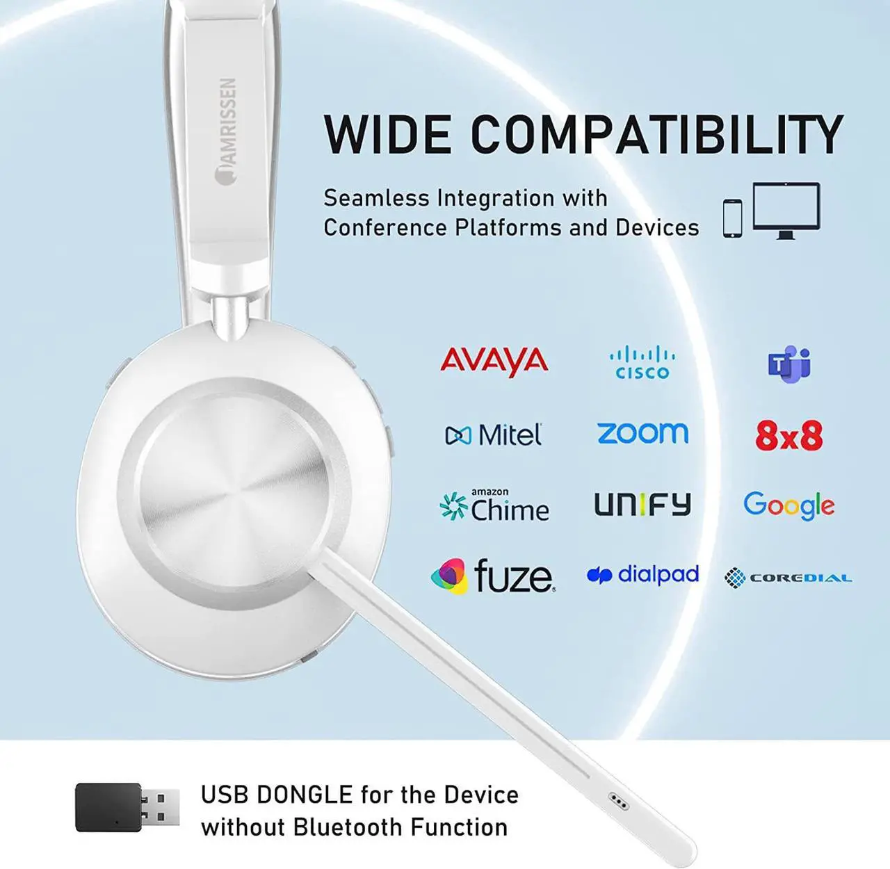 Alt view image 4 of 7 - Wireless Headset, Bluetooth Headset with Microphone & Charging Dock, Wireless Headphones with Mic Mute & USB Dongle, 45 Hours Handsfree for Zoom/Skype/PC/Laptop/Smartphone/Meeting/Call Center